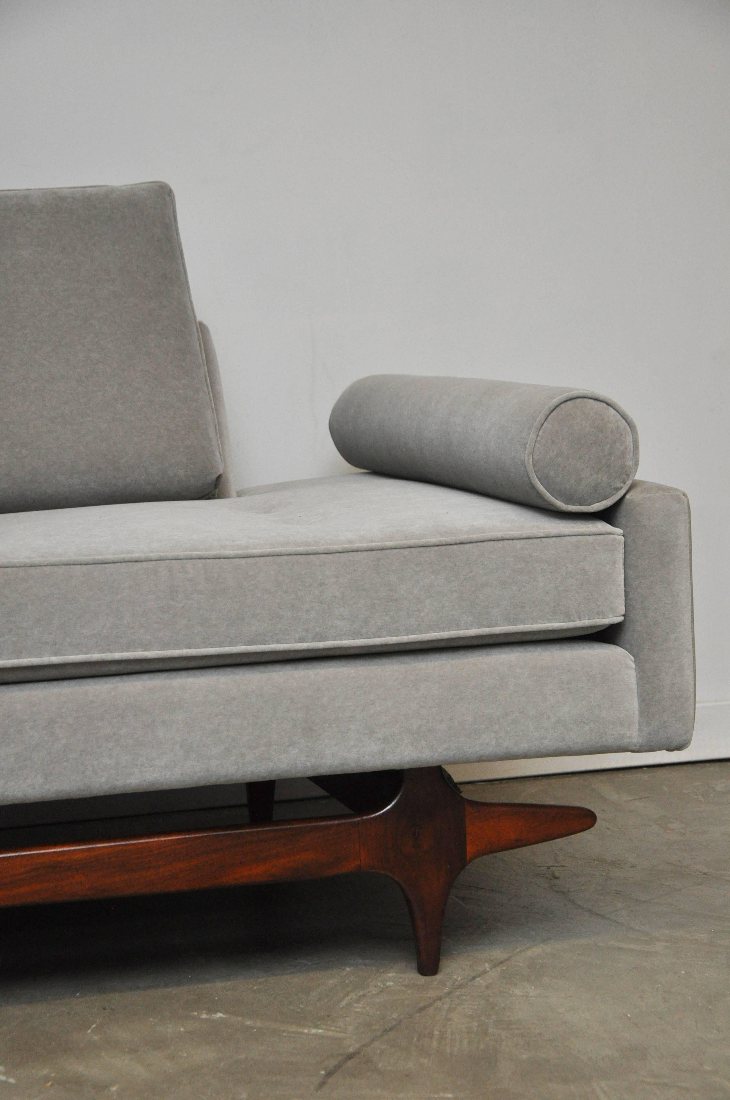 Velvet Adrian Pearsall Sofa on Sculptural Walnut Base