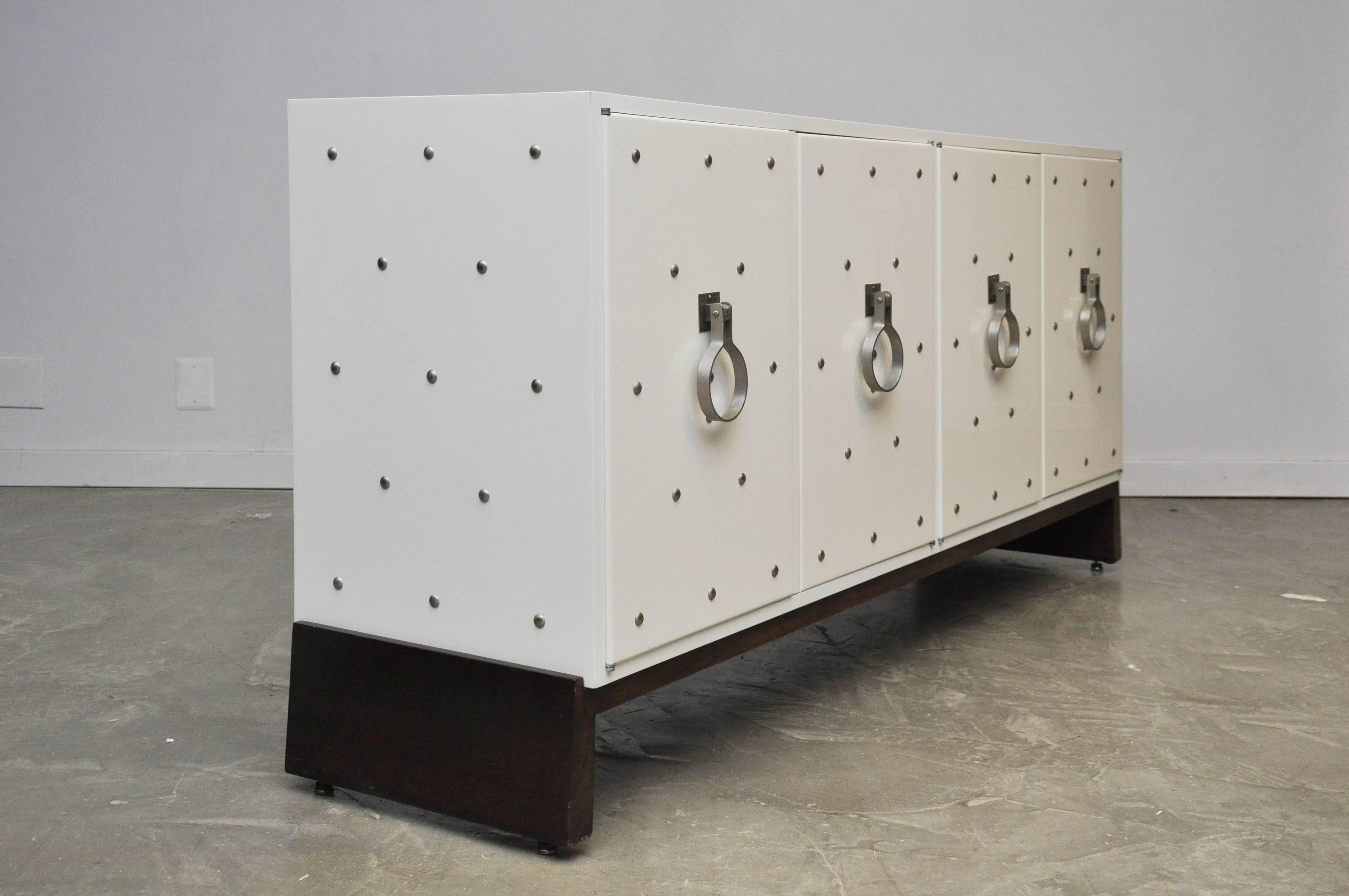 Tommi Parzinger Nickel Studded Sideboard In Excellent Condition In Chicago, IL