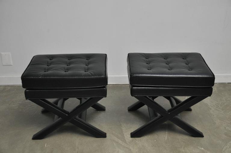 Black Leather XBase Stools For Sale at 1stdibs