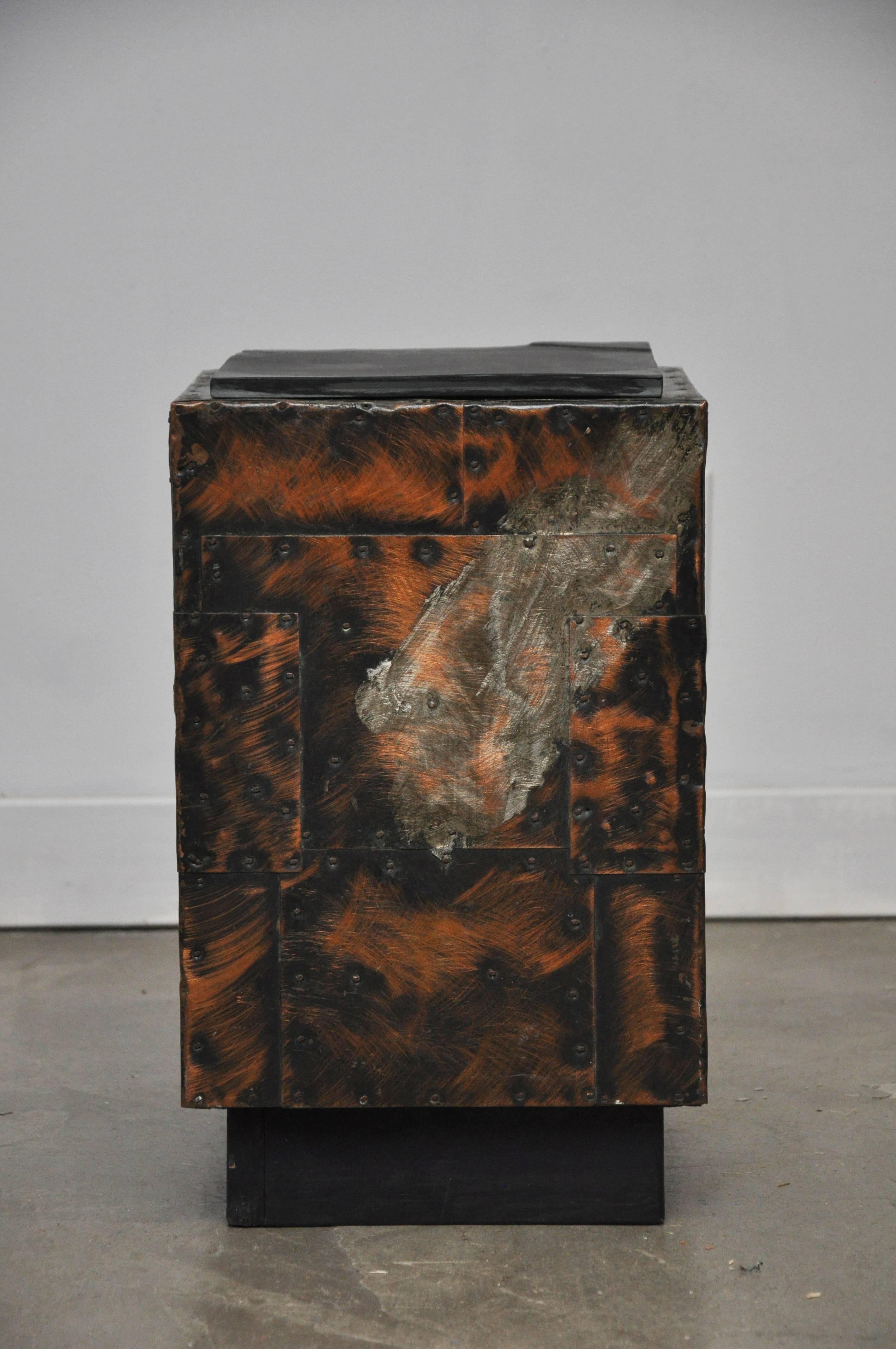 Mixed metal side table by Paul Evans with slate top.