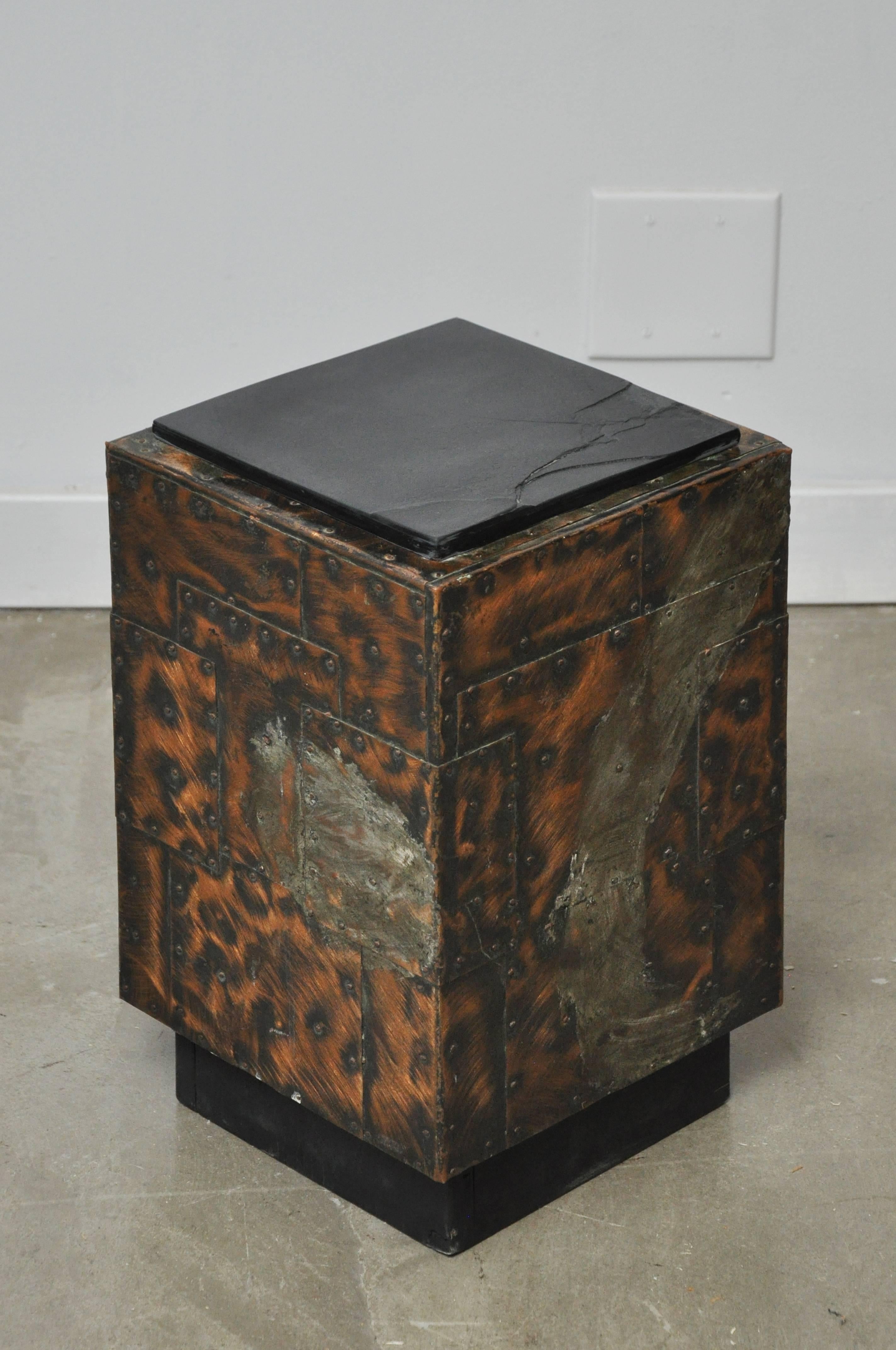 Paul Evans Mixed Metal Side Table with Slate Top In Excellent Condition In Chicago, IL