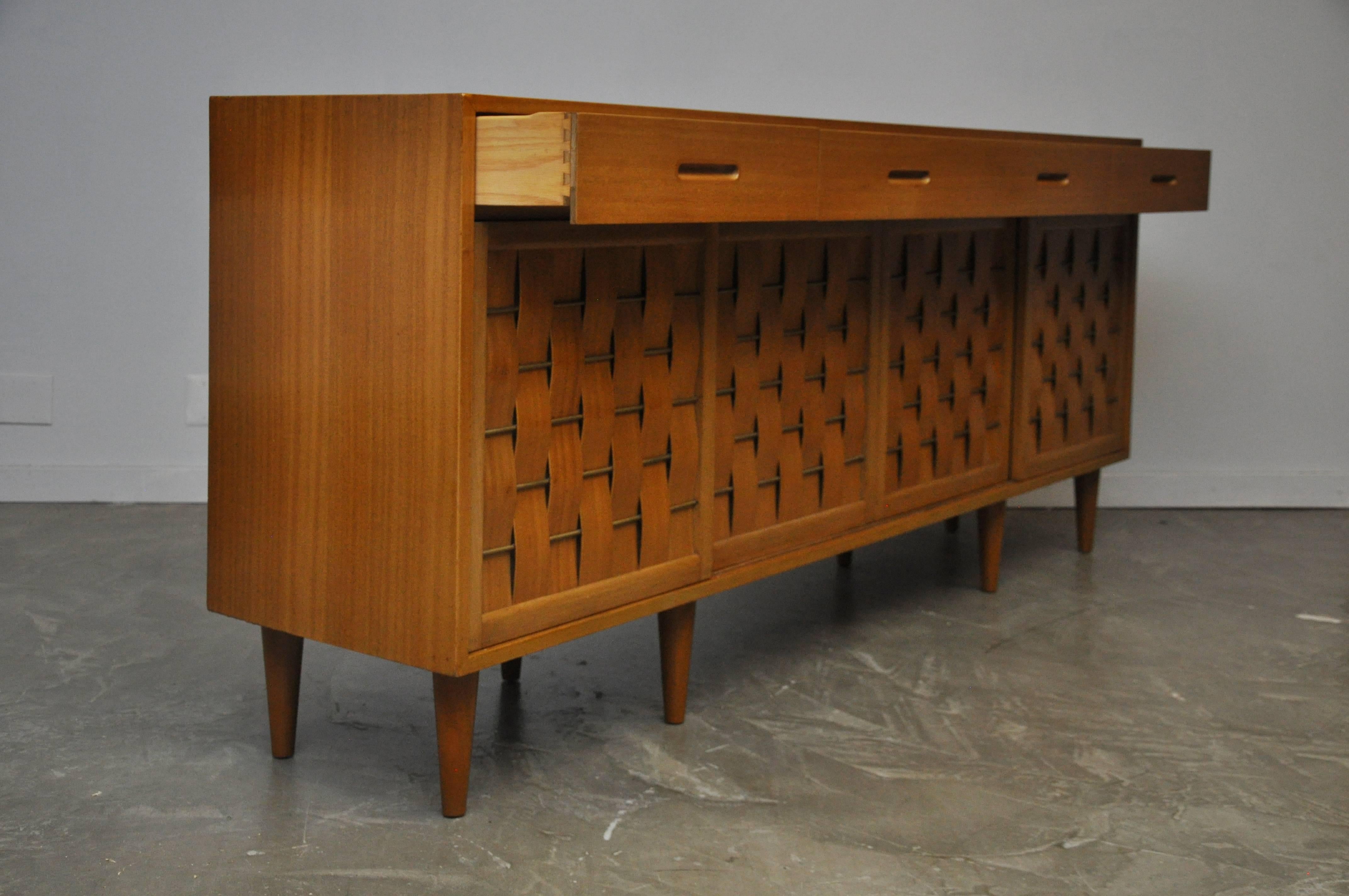 Mid-Century Modern Dunbar Woven Front Credenza by Edward Wormley