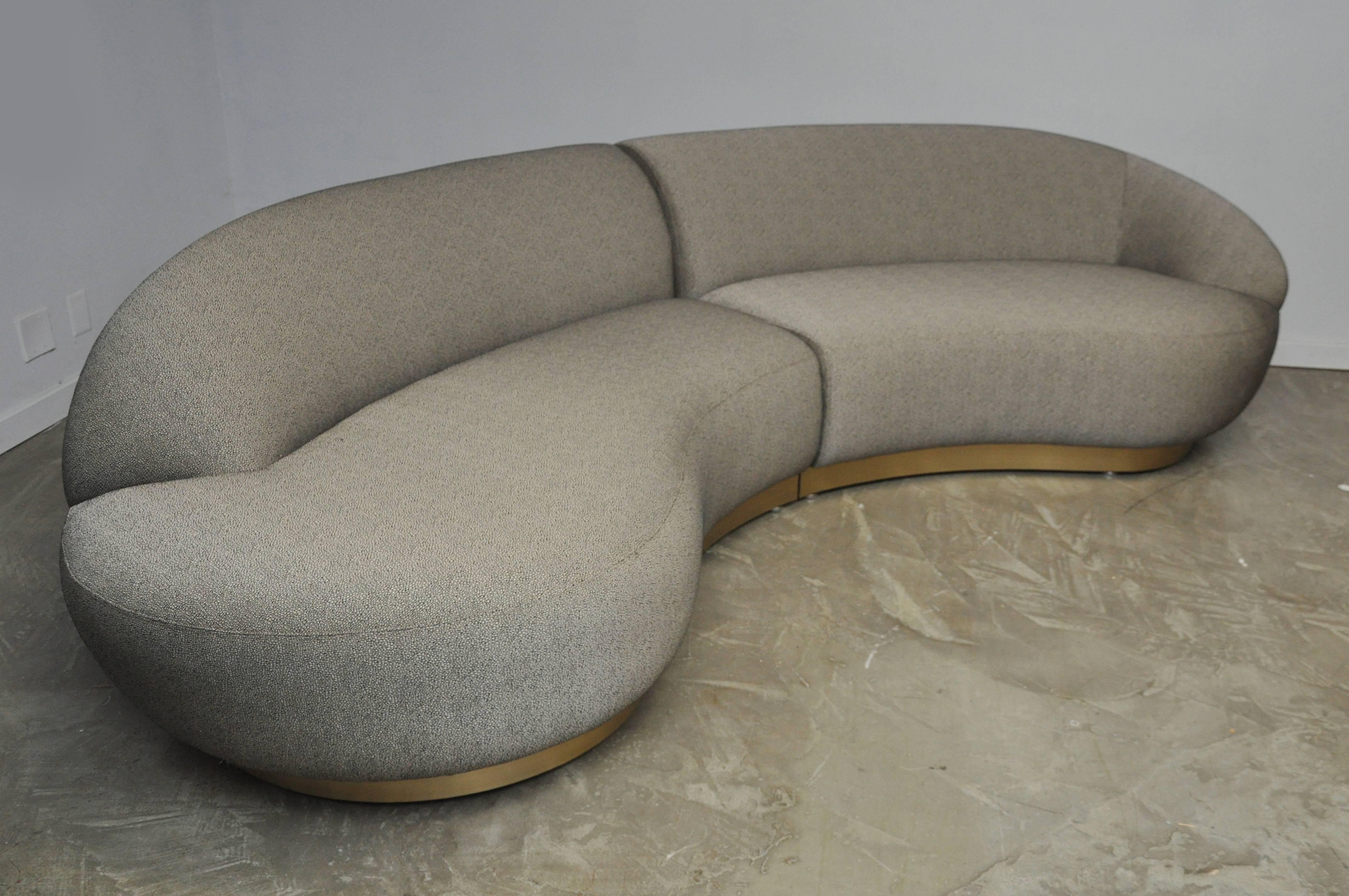 Mid-Century Modern Milo Baughman Sectional Sofa on Brushed Bronze Base