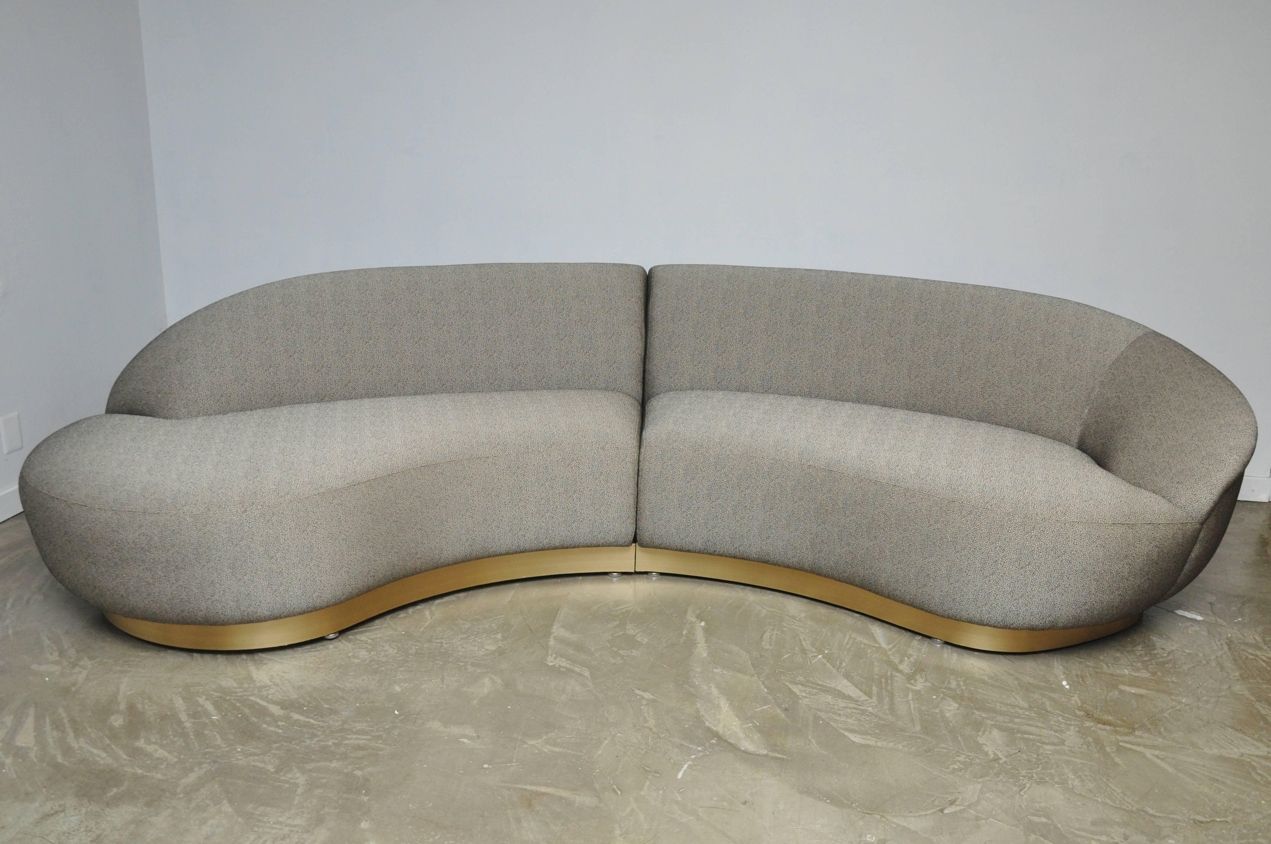 Milo Baughman Sectional Sofa on Brushed Bronze Base In Excellent Condition In Chicago, IL