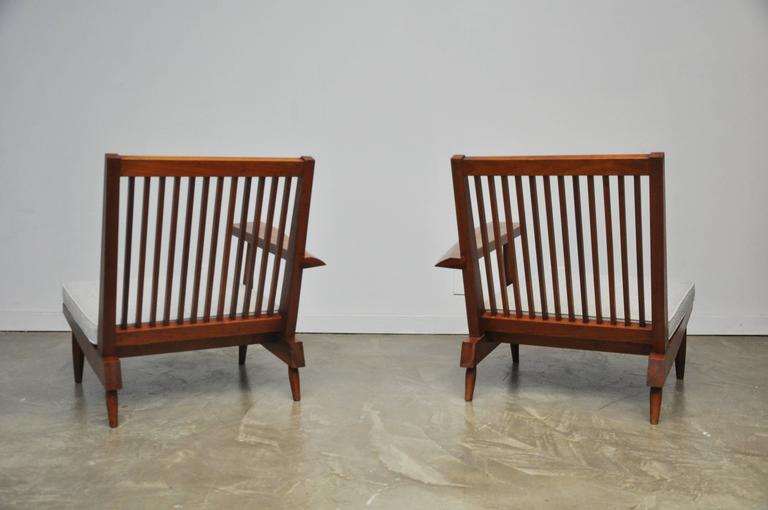 Mid-Century Modern Cherry Spindle Back Lounge Chairs by George Nakashima with Live Edge Arms, 1955