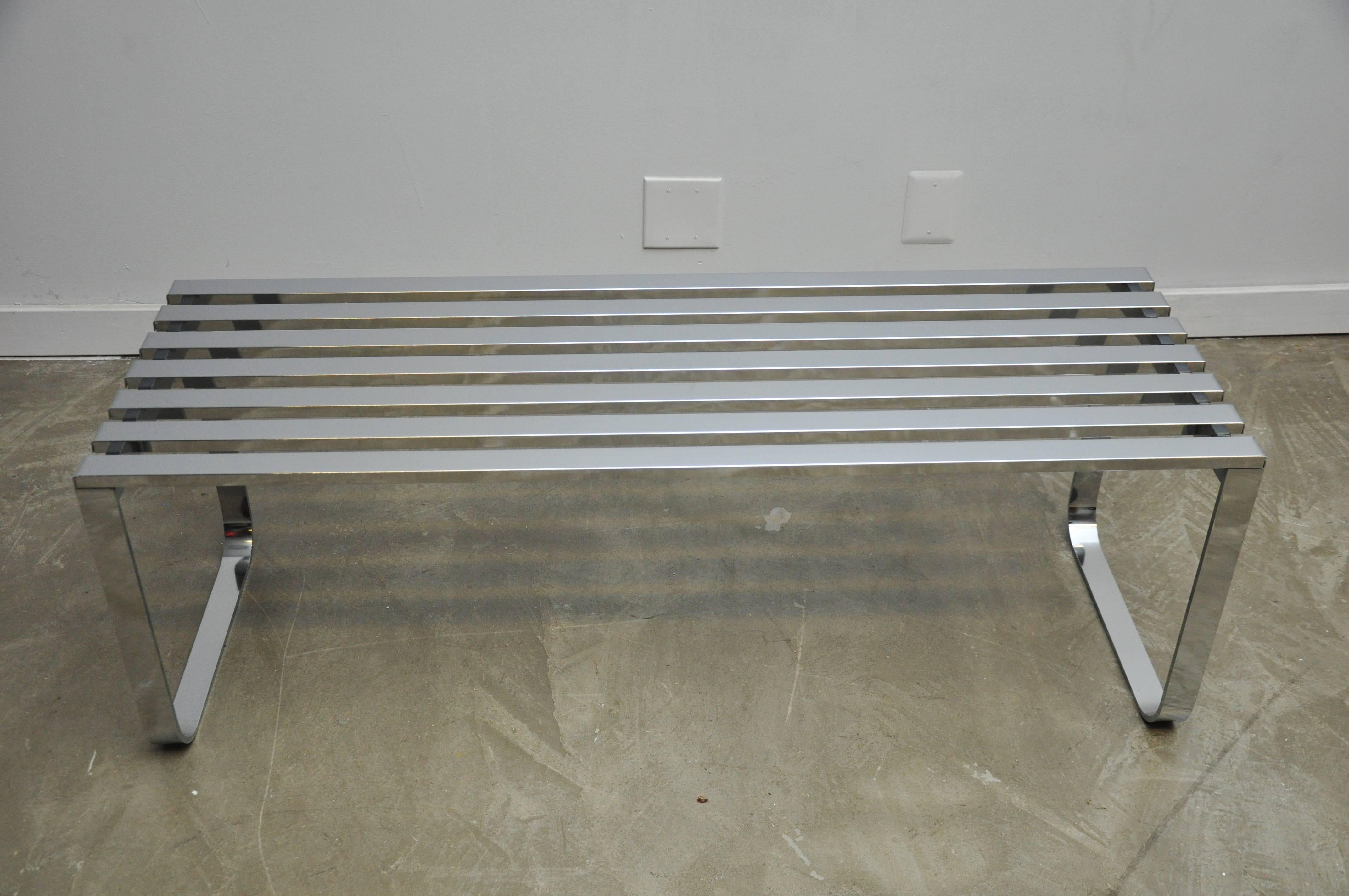 Chrome Slat Bench by Milo Baughman In Excellent Condition In Chicago, IL