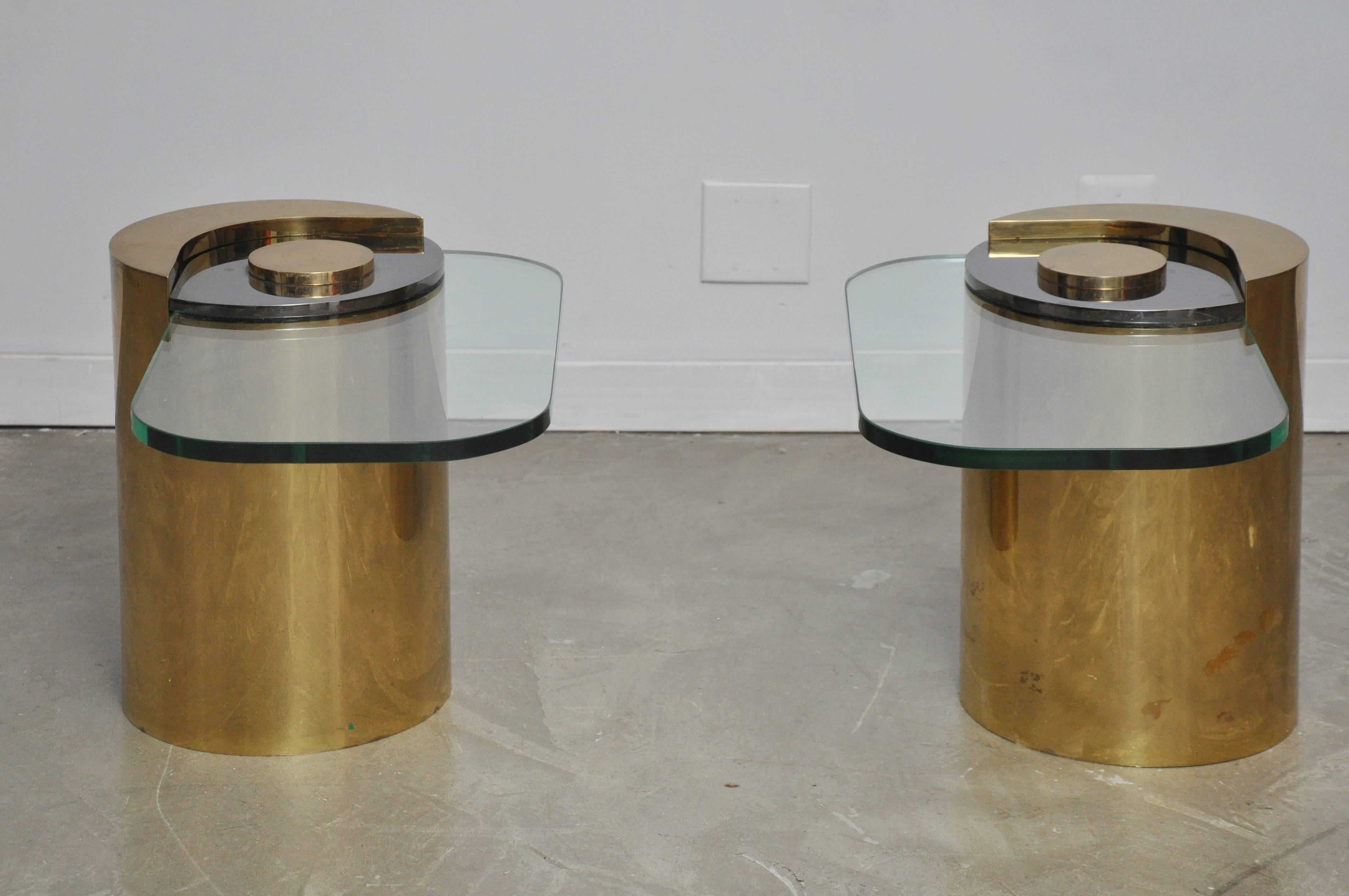 Mid-Century Modern Karl Springer Brass Sculpture Leg Table Pair