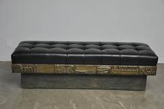 Paul Evans Sculpted Bronze Bench with New Black Leather