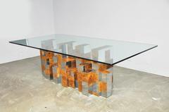 Paul Evans "Cityscape Series" Burl Wood and Chrome Dining Table