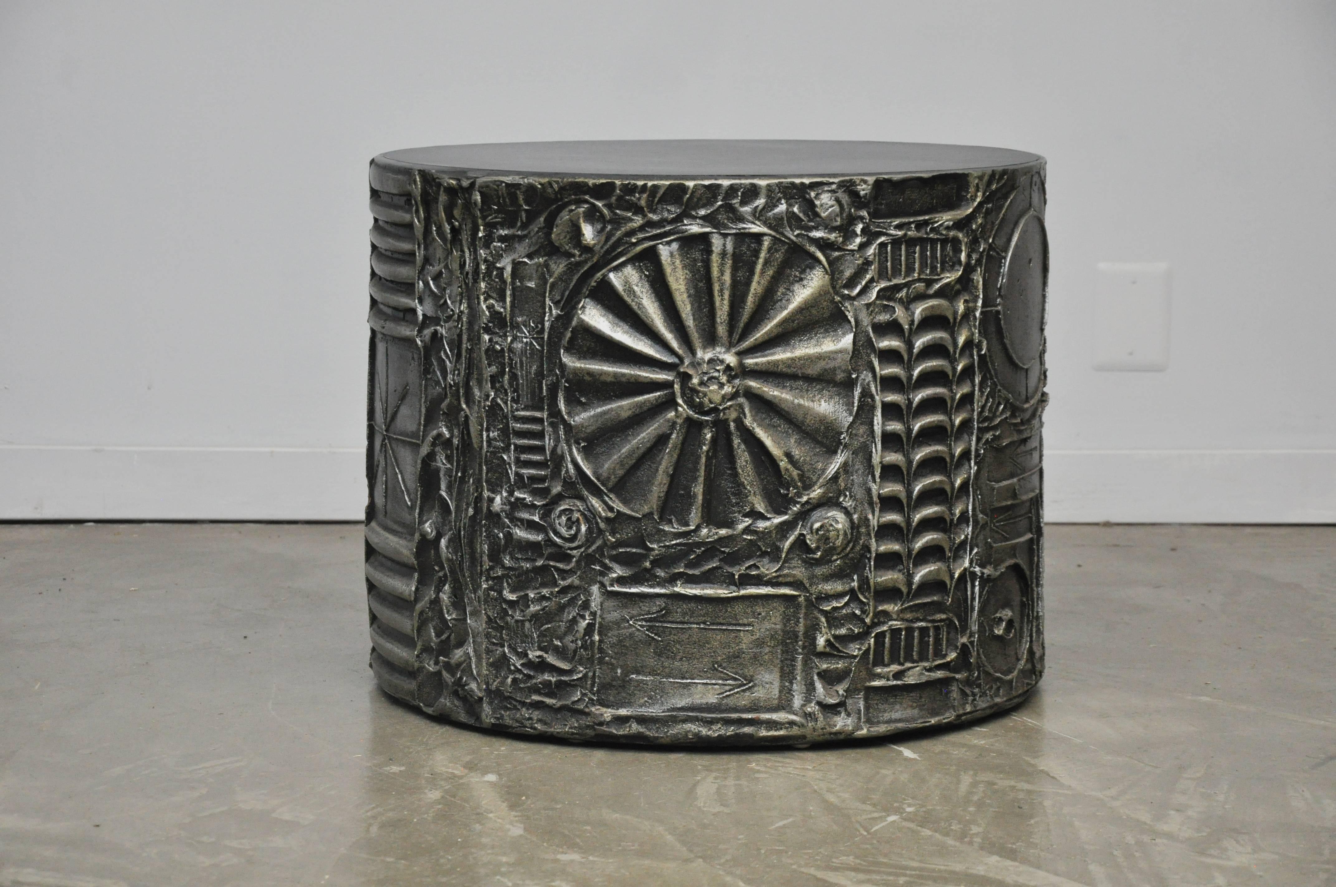 Brutalist drum shaped side table by Adrian Pearsall.