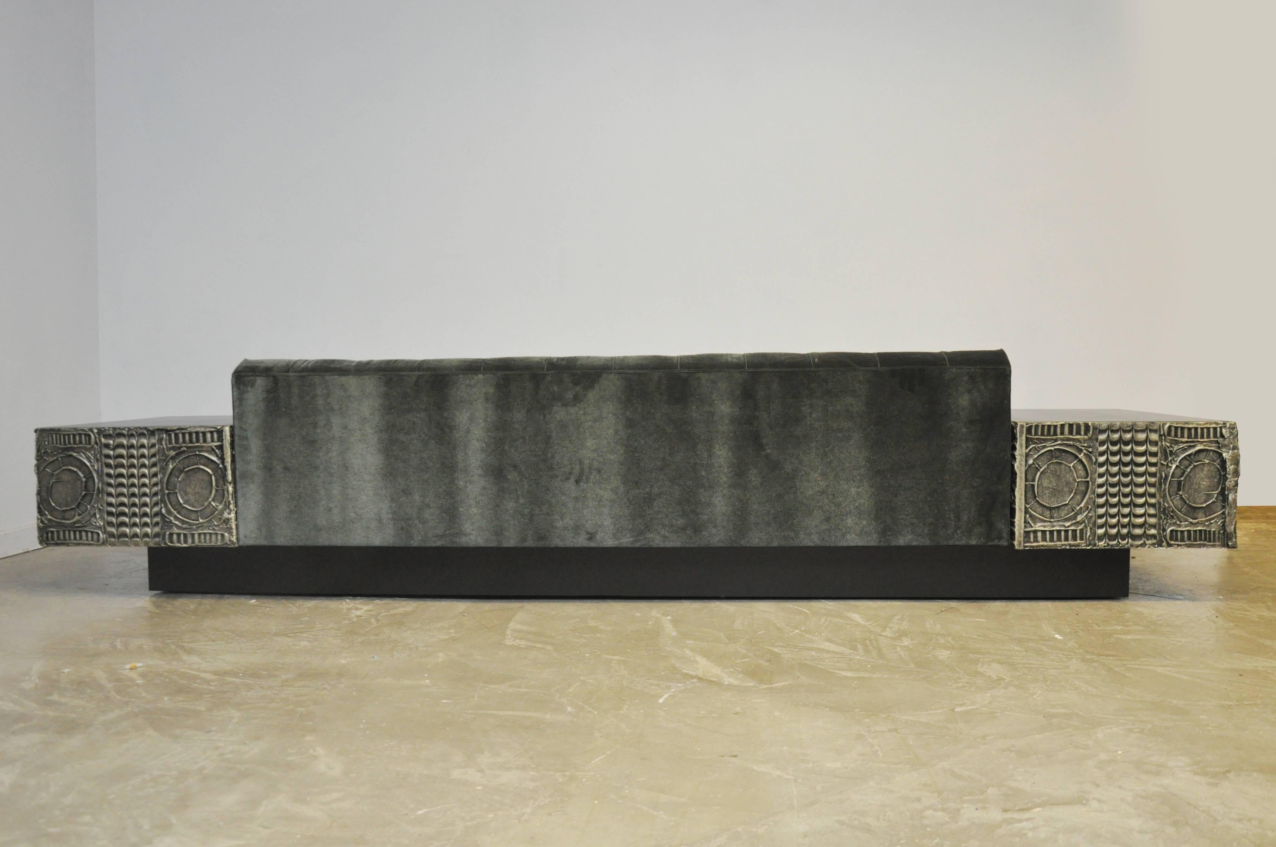 Velvet Brutalist Platform Sofa by Adrian Pearsall