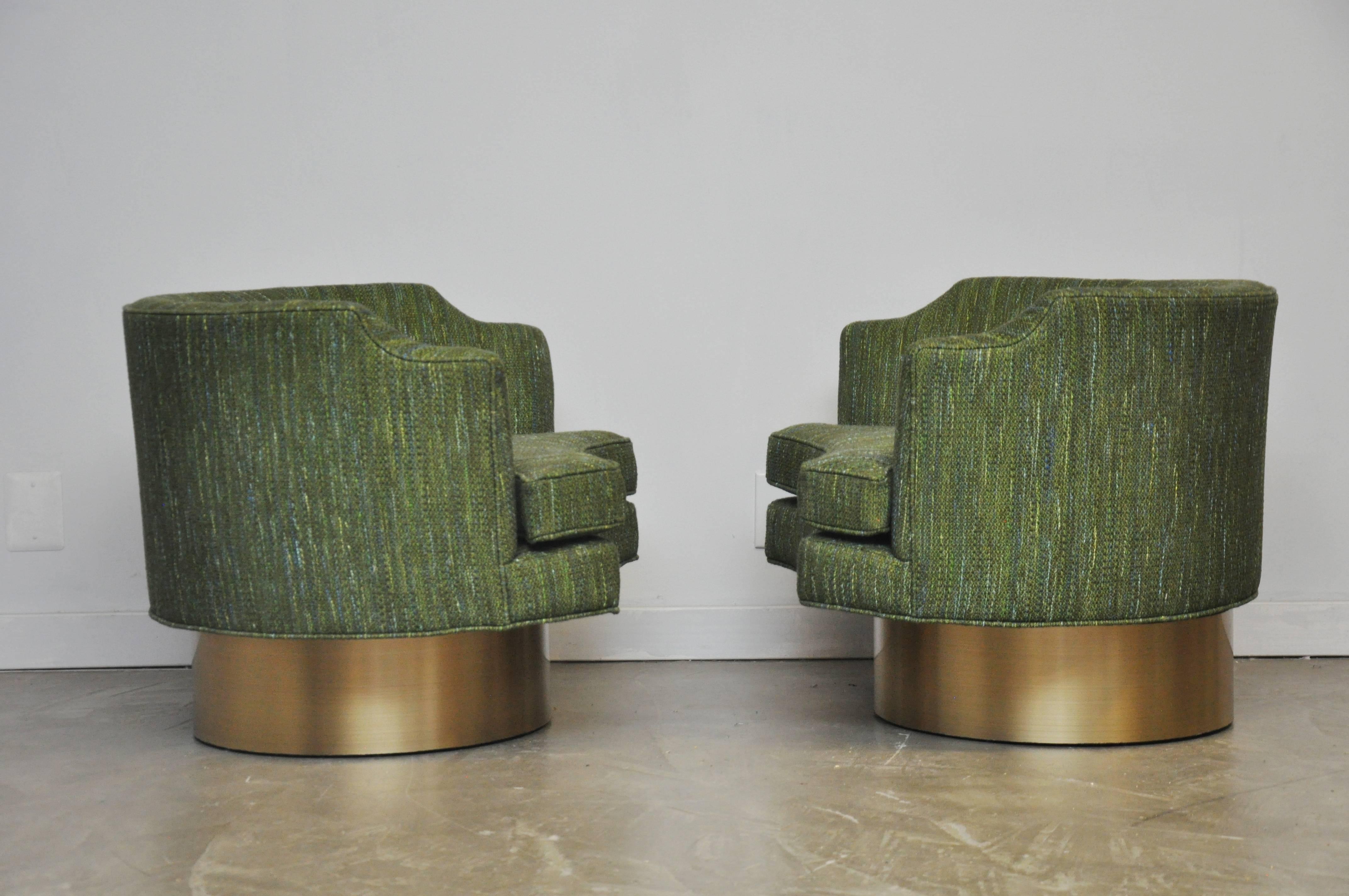Mid-Century Modern Harvey Probber Swivel Chairs on Brushed Brass Bases
