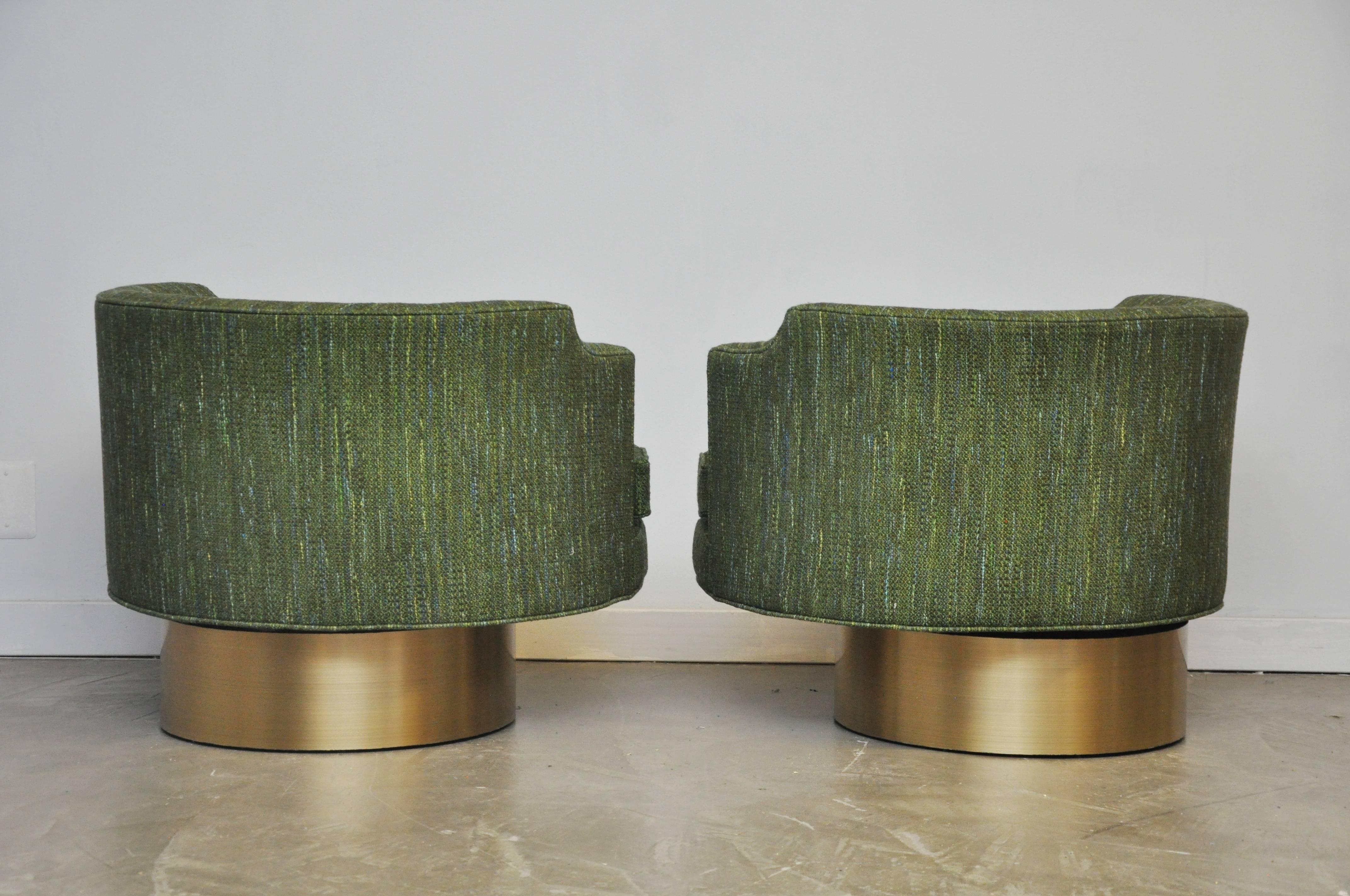 American Harvey Probber Swivel Chairs on Brushed Brass Bases
