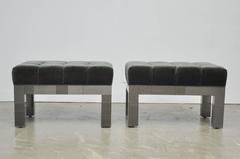 Paul Evans Cityscape Stools in Gunmetal Patchwork with New Mohair