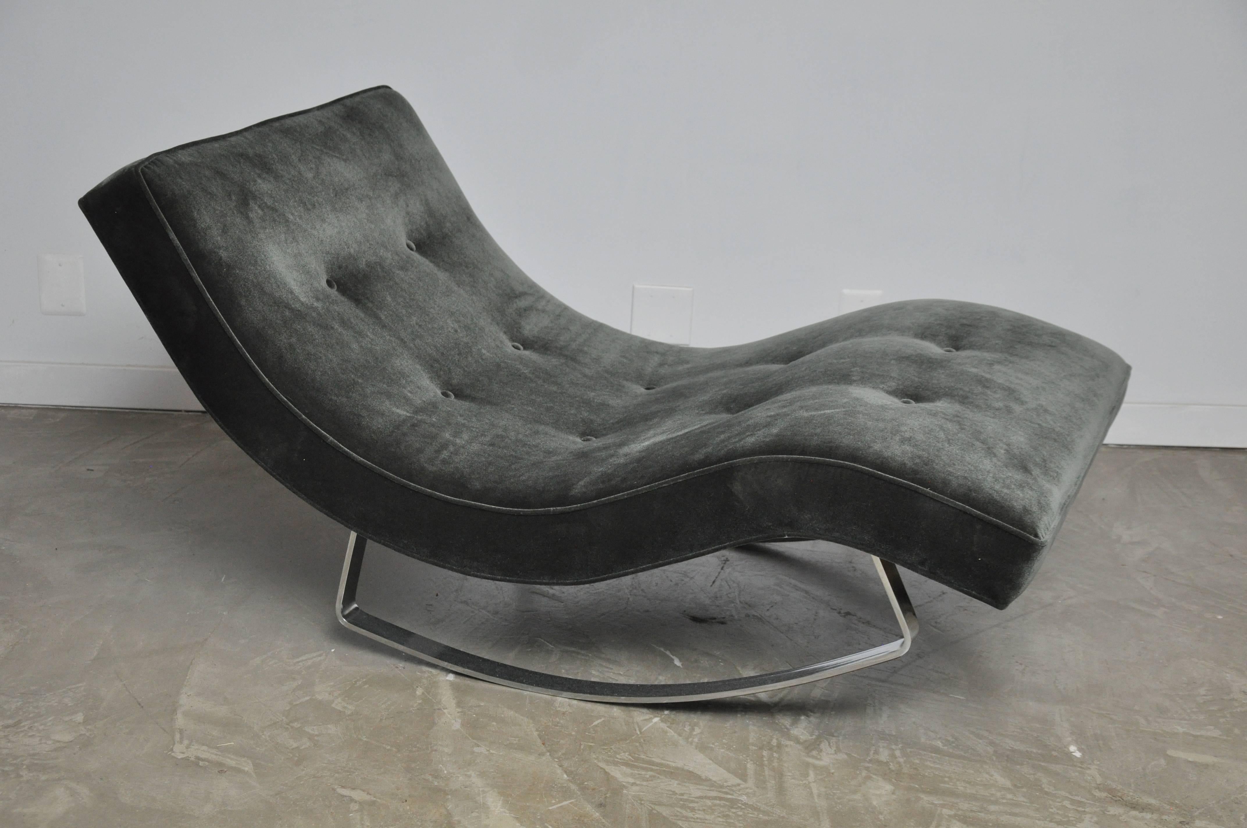 Adrian Pearsall Rocking Chaise Longue with Chrome Base In Excellent Condition In Chicago, IL
