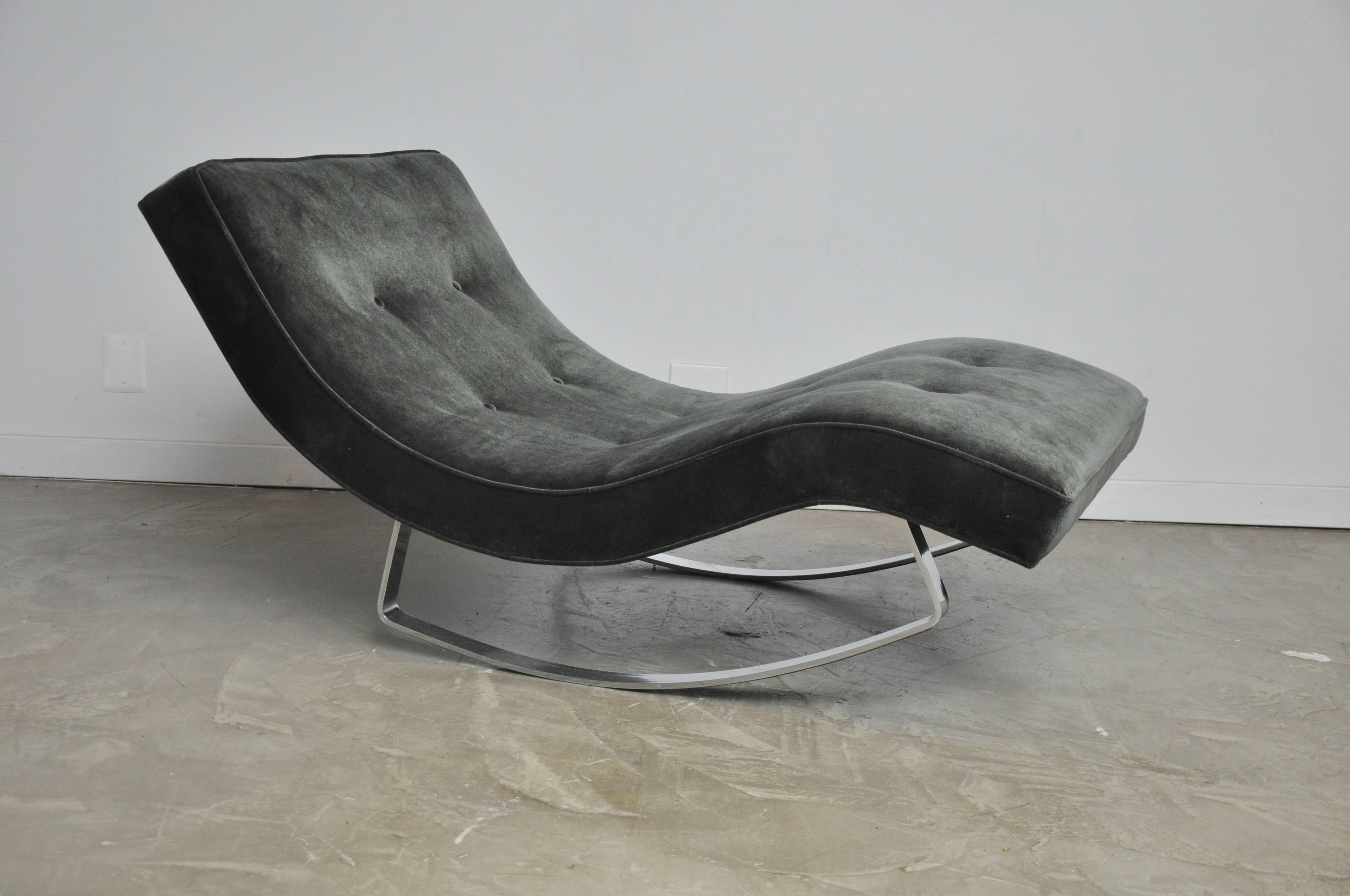 Velvet Adrian Pearsall Rocking Chaise Longue with Chrome Base