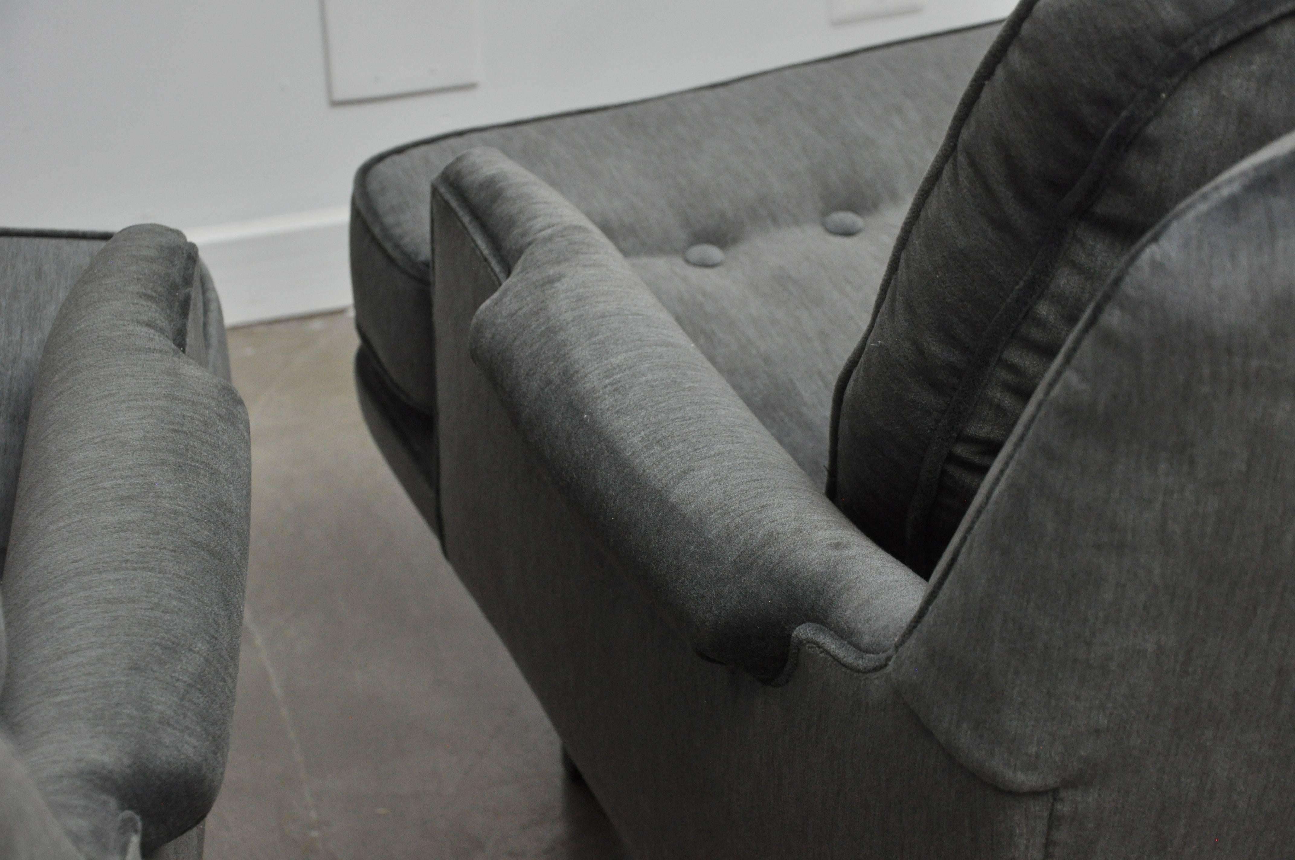 Mid-Century Modern Dunbar Lounge Chairs in Grey Velvet