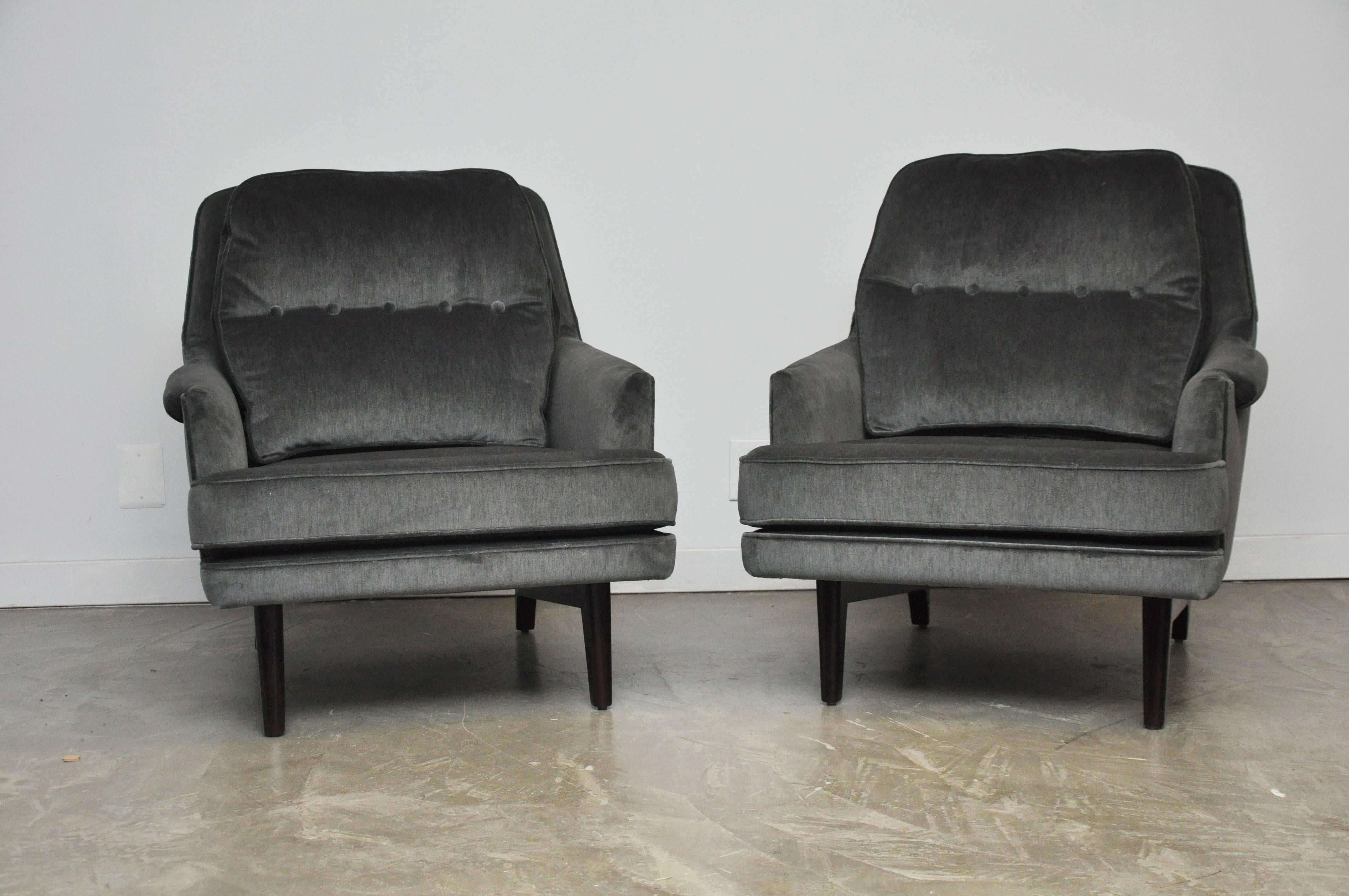 Dunbar Lounge Chairs in Grey Velvet In Excellent Condition In Chicago, IL