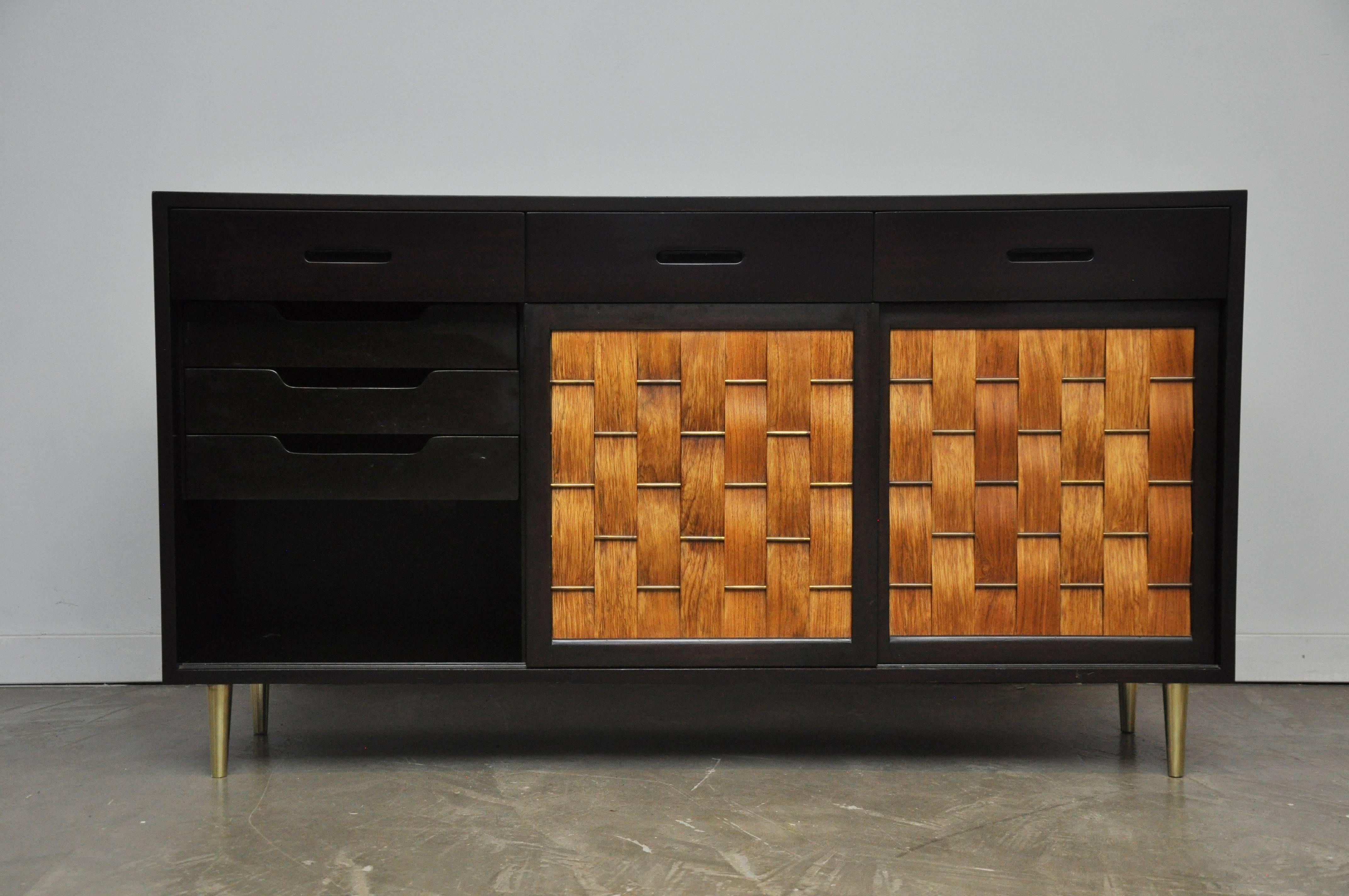 Brass Dunbar Rosewood Woven Front Sideboard by Edward Wormley