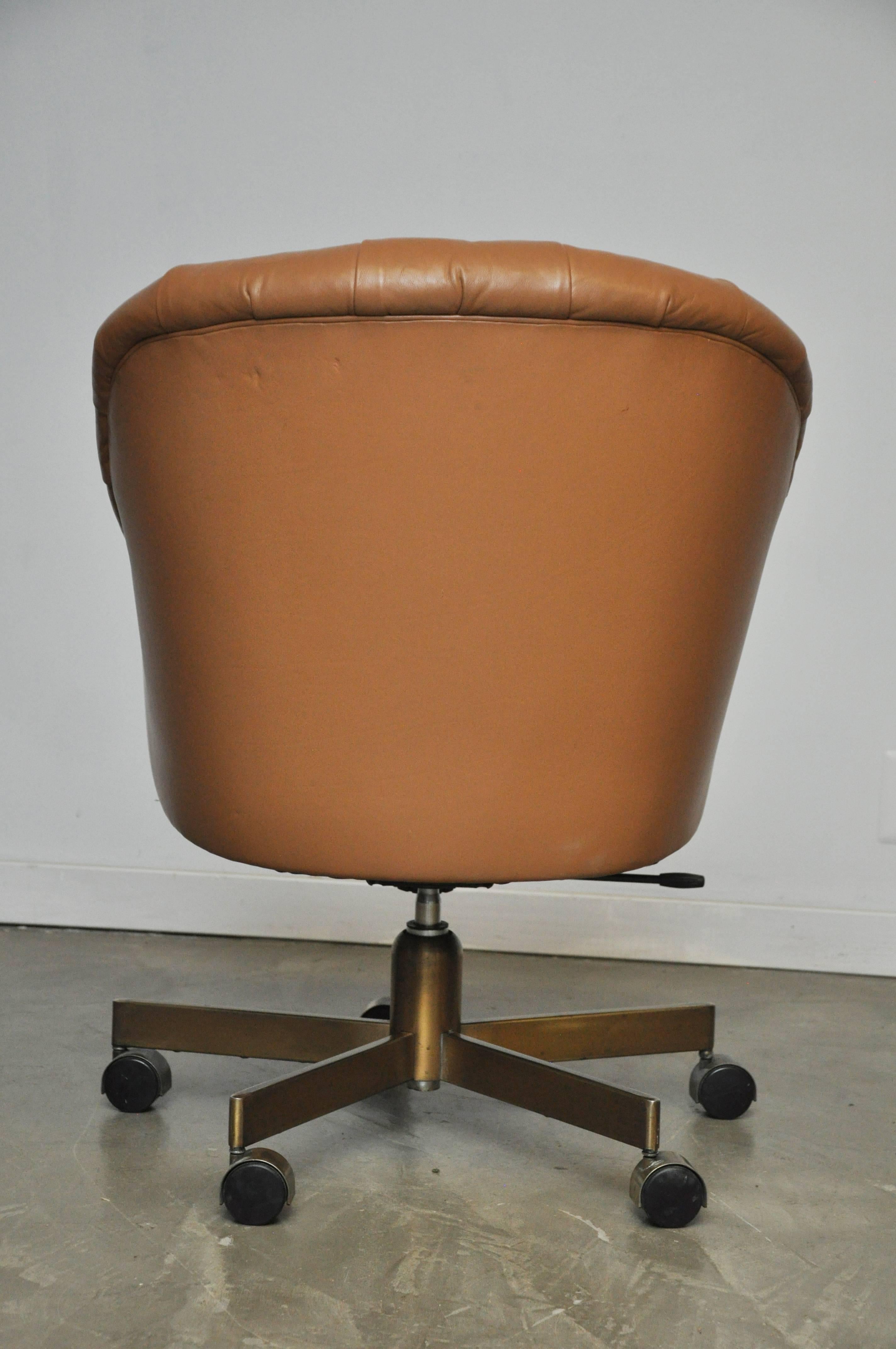 American Dunbar Tufted Leather Desk Chair on Bronze Base by Edward Wormley