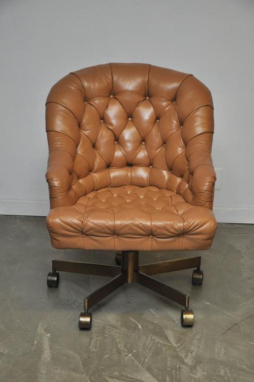 Dunbar Tufted Leather Desk Chair on Bronze Base by Edward ...