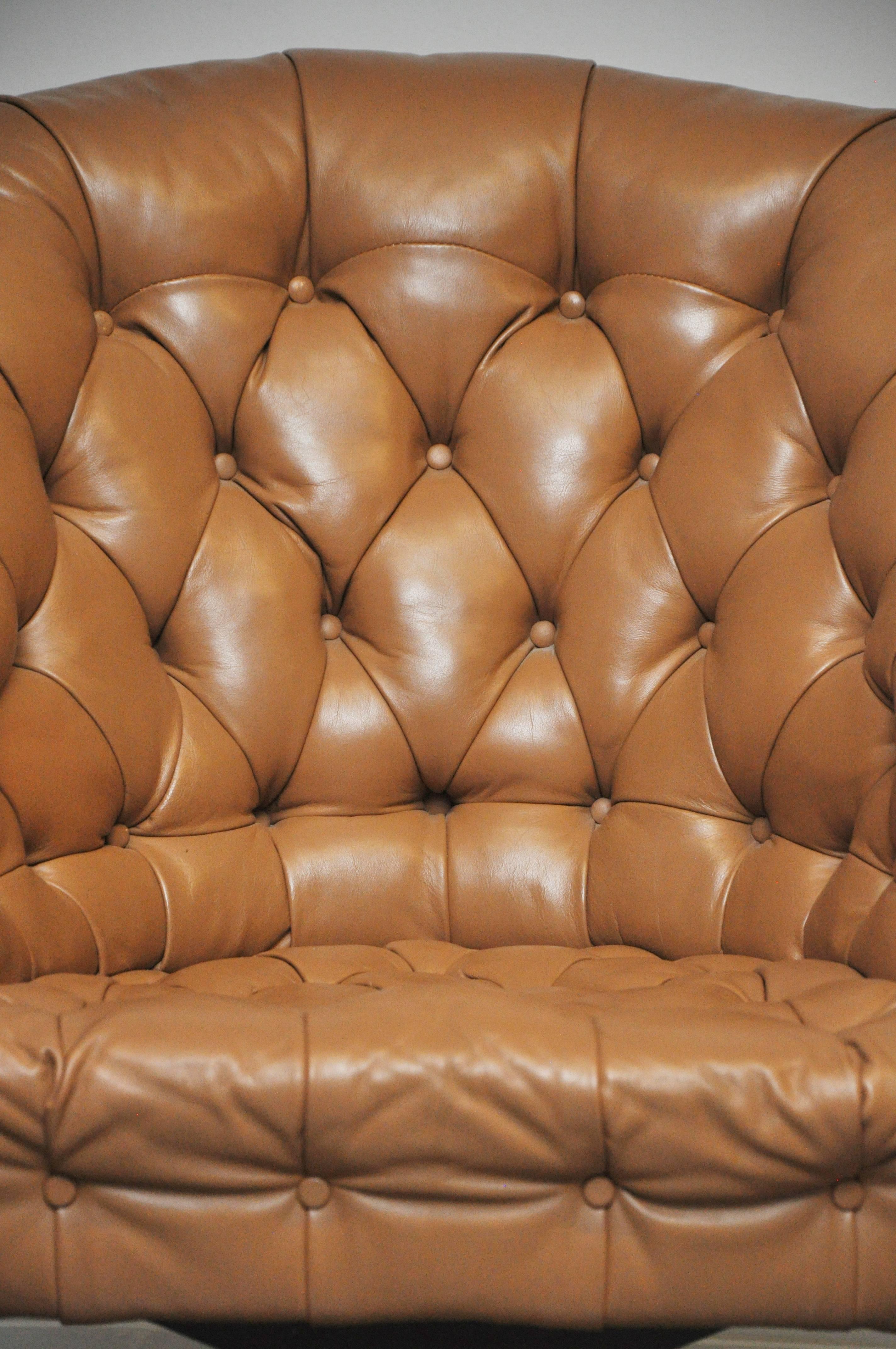 Dunbar Tufted Leather Desk Chair on Bronze Base by Edward Wormley 2