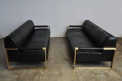 Modern Drama Pleated Leather Sofa with Brushed Brass Frames