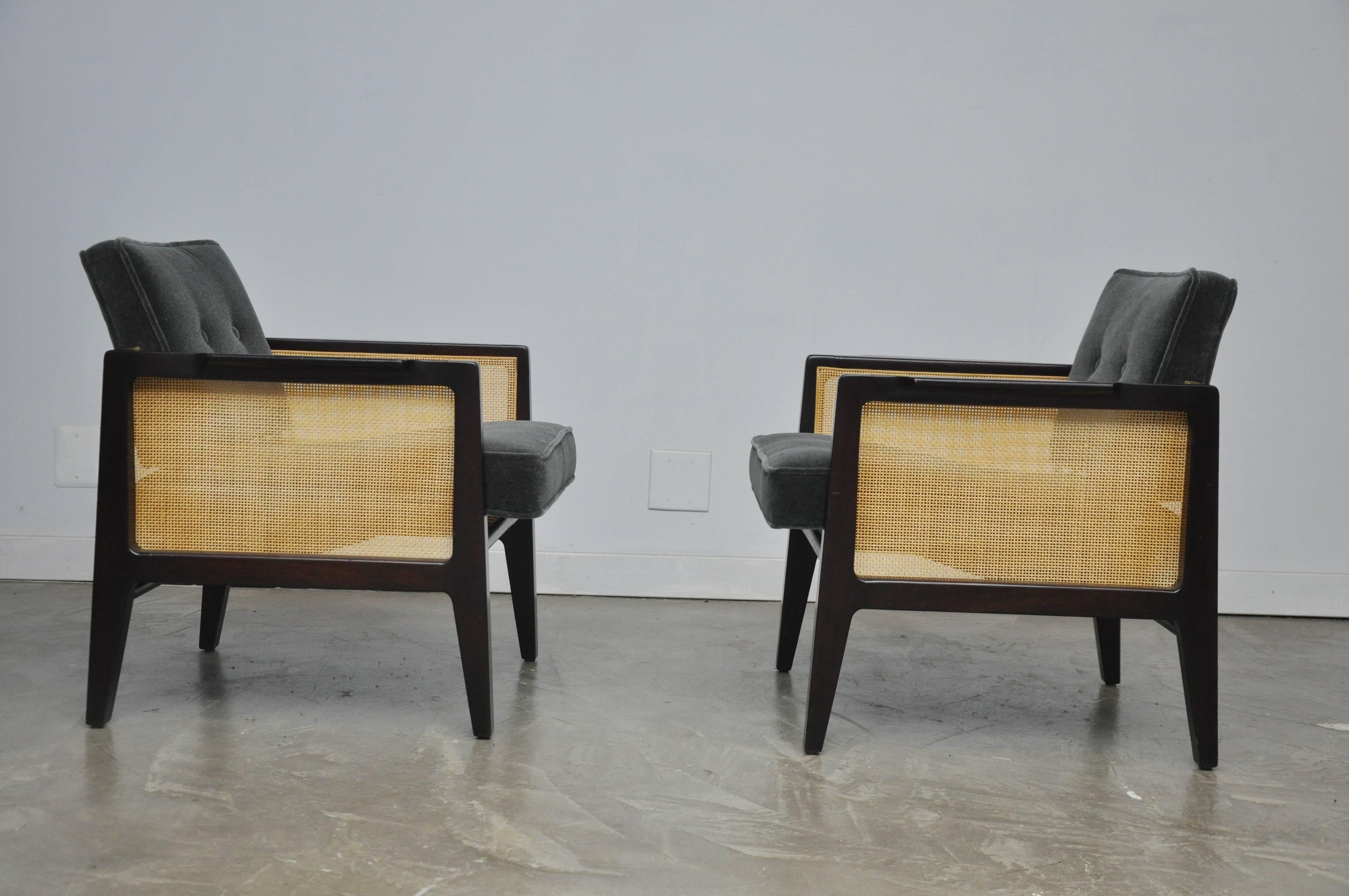 Mid-Century Modern Edward Wormley Cane Side Lounge Chairs for Dunbar