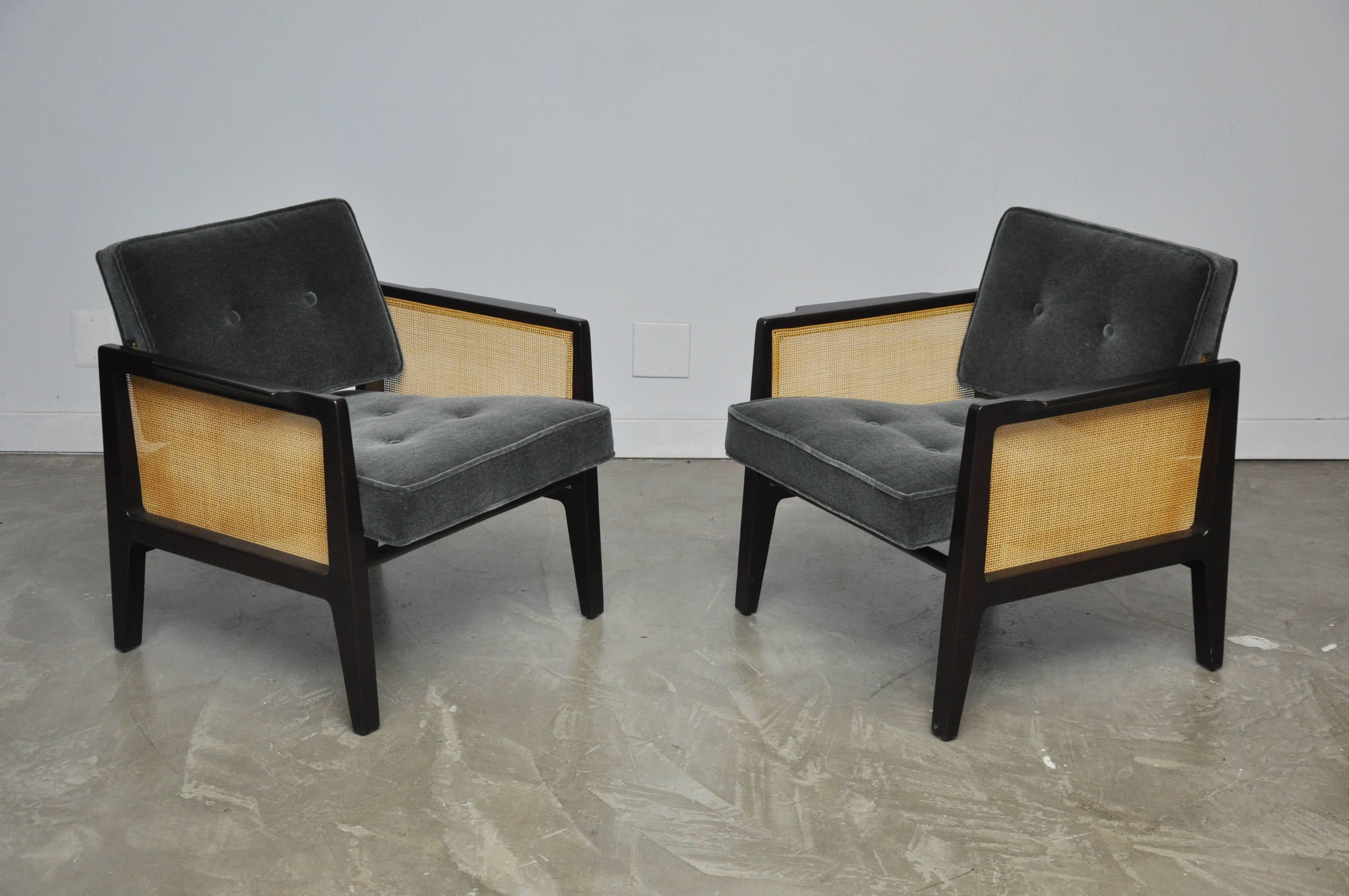 Edward Wormley Cane Side Lounge Chairs for Dunbar In Excellent Condition In Chicago, IL