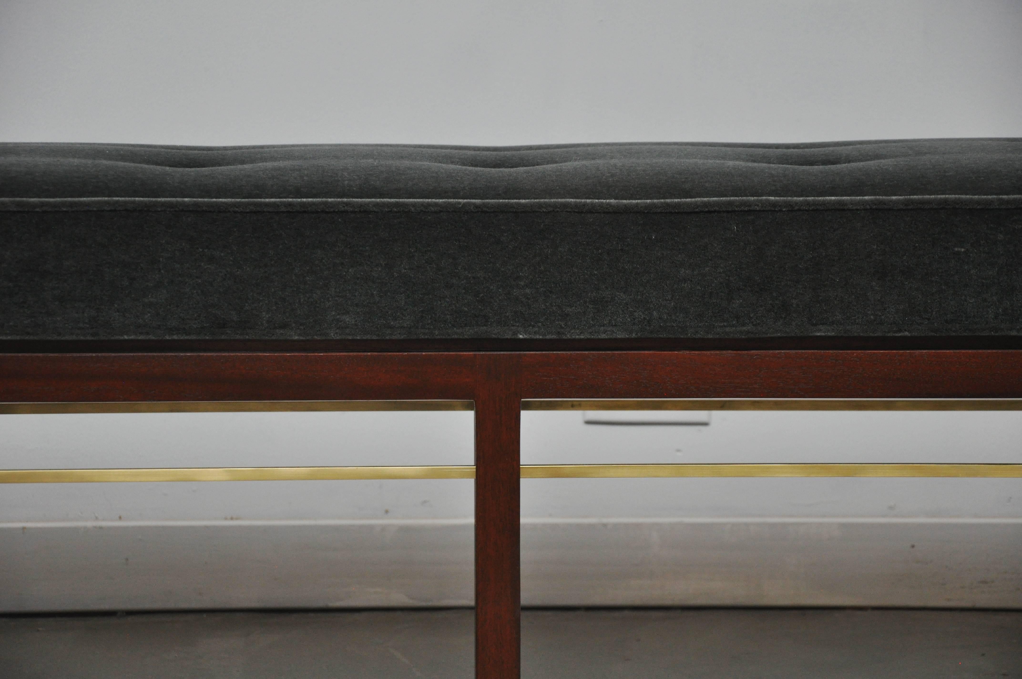 Mid-Century Modern Dunbar Bench by Edward Wormley in Gray Mohair with Brass Stretchers