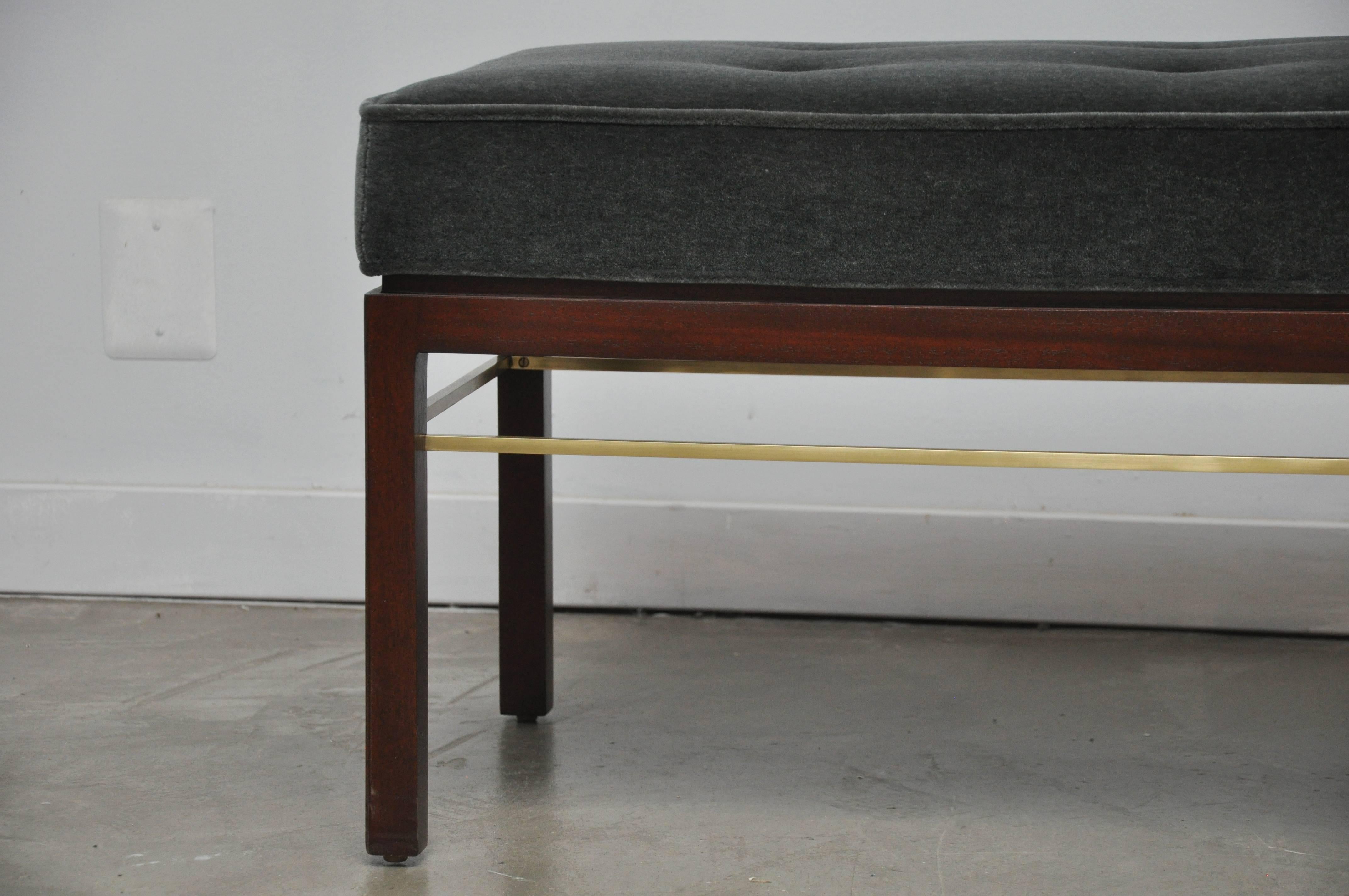 American Dunbar Bench by Edward Wormley in Gray Mohair with Brass Stretchers