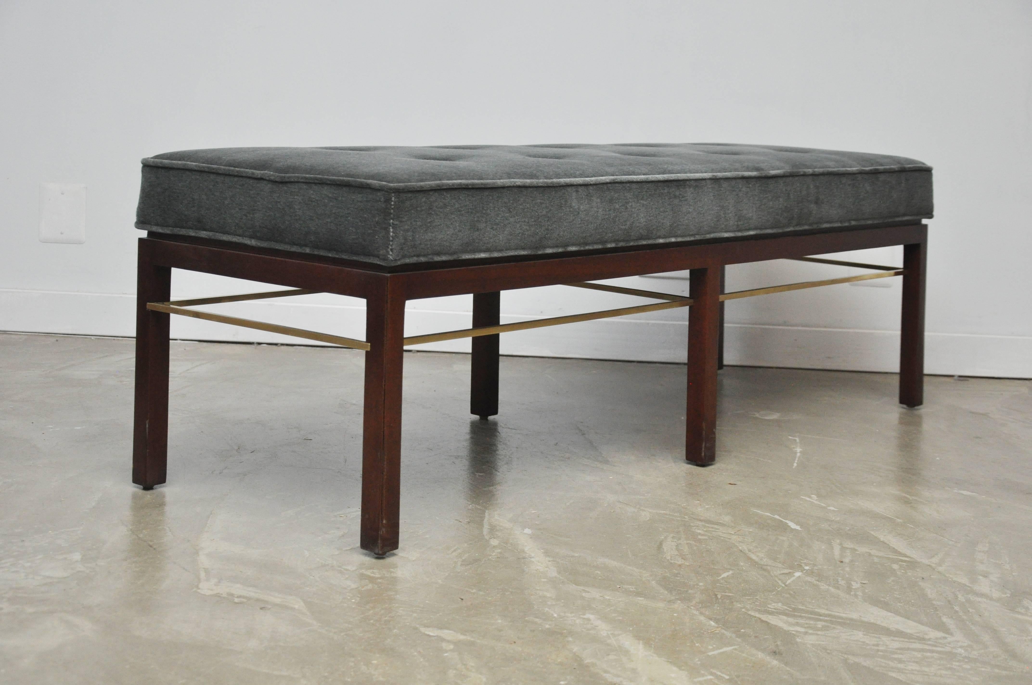 Dunbar Bench by Edward Wormley in Gray Mohair with Brass Stretchers In Excellent Condition In Chicago, IL