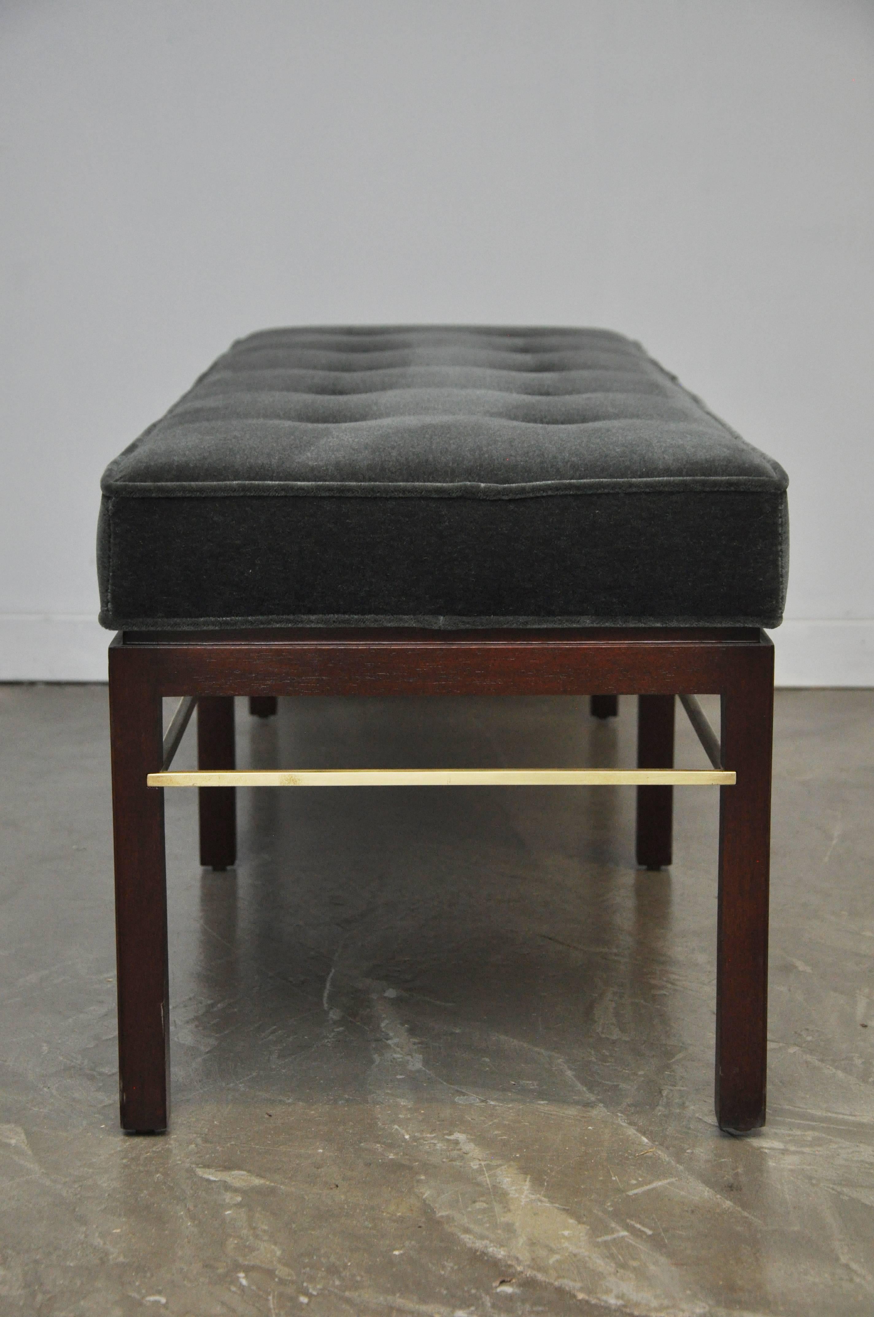 Dunbar Bench by Edward Wormley in Gray Mohair with Brass Stretchers 1