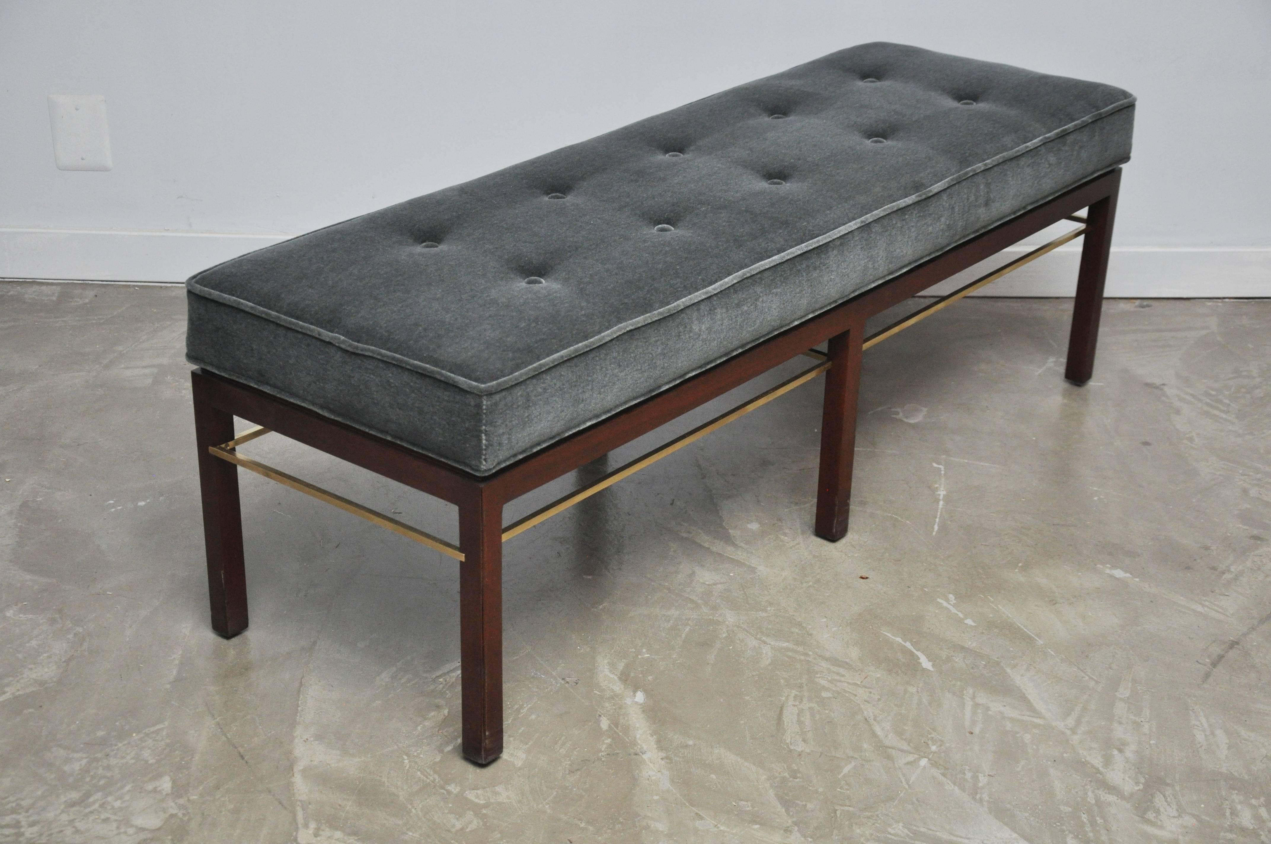 Dunbar Bench by Edward Wormley in Gray Mohair with Brass Stretchers 2