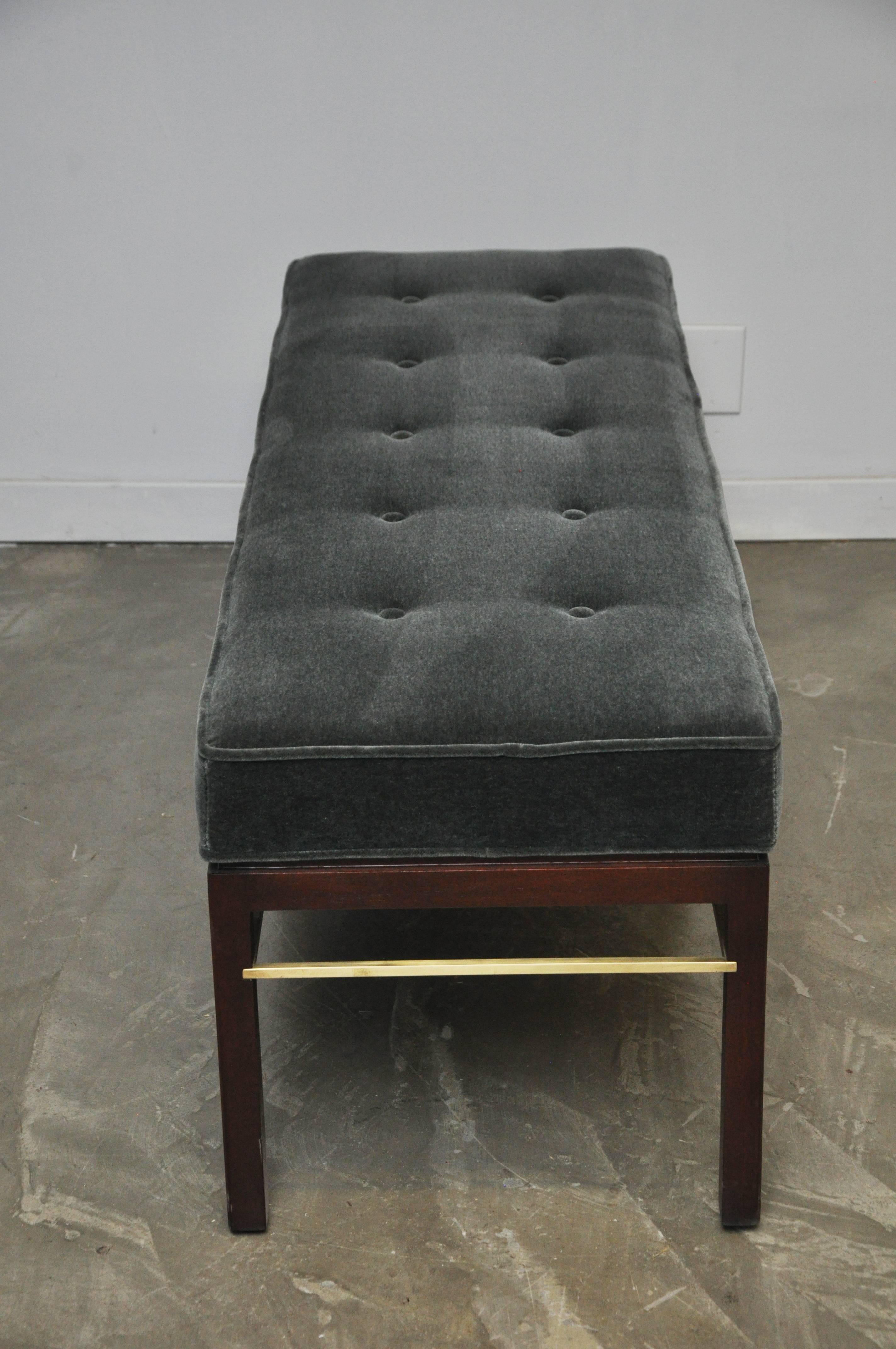 Dunbar Bench by Edward Wormley in Gray Mohair with Brass Stretchers 3