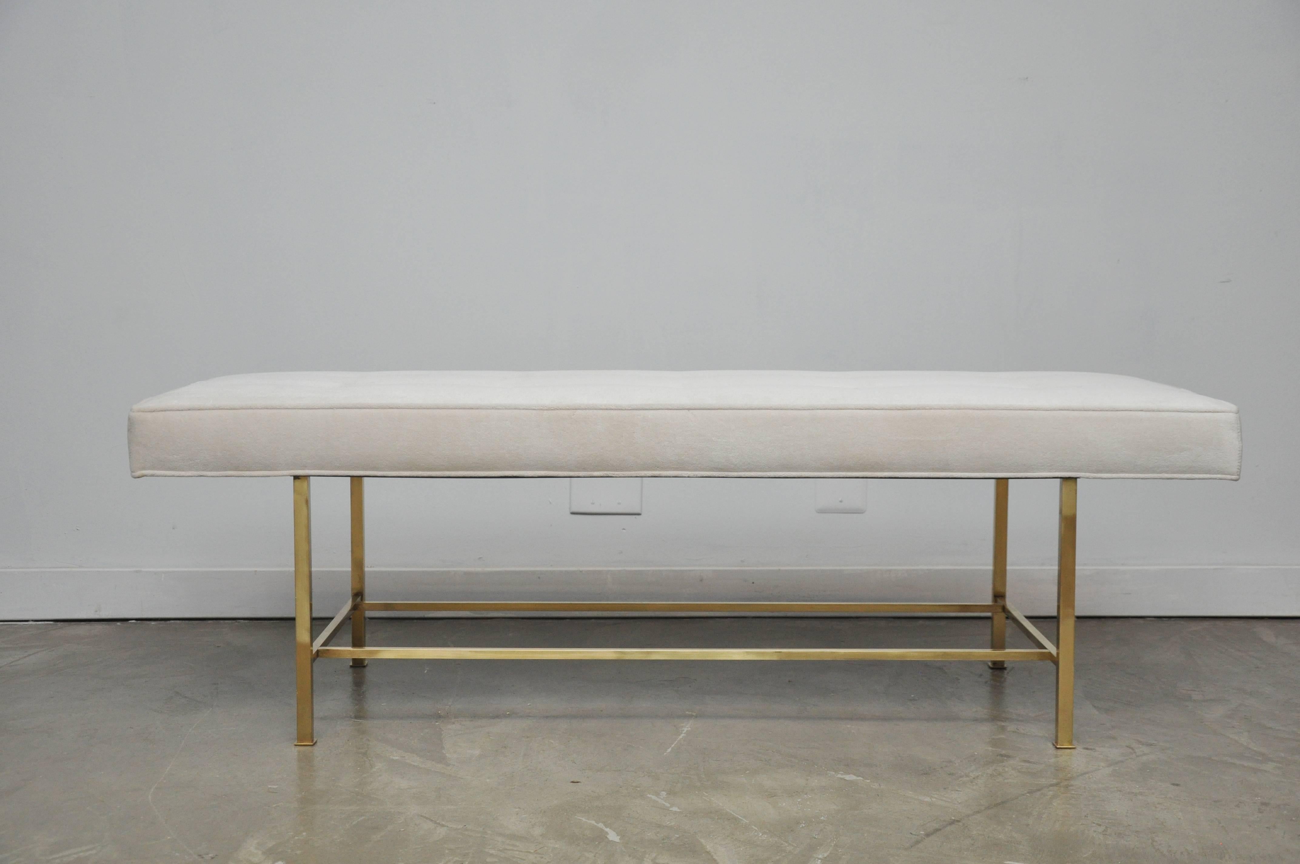 We are pleased to offer: 

Beautiful brass frame bench by Harvey Probber circa 1960s. Fully restored, and reupholstered in milk white silk mohair.