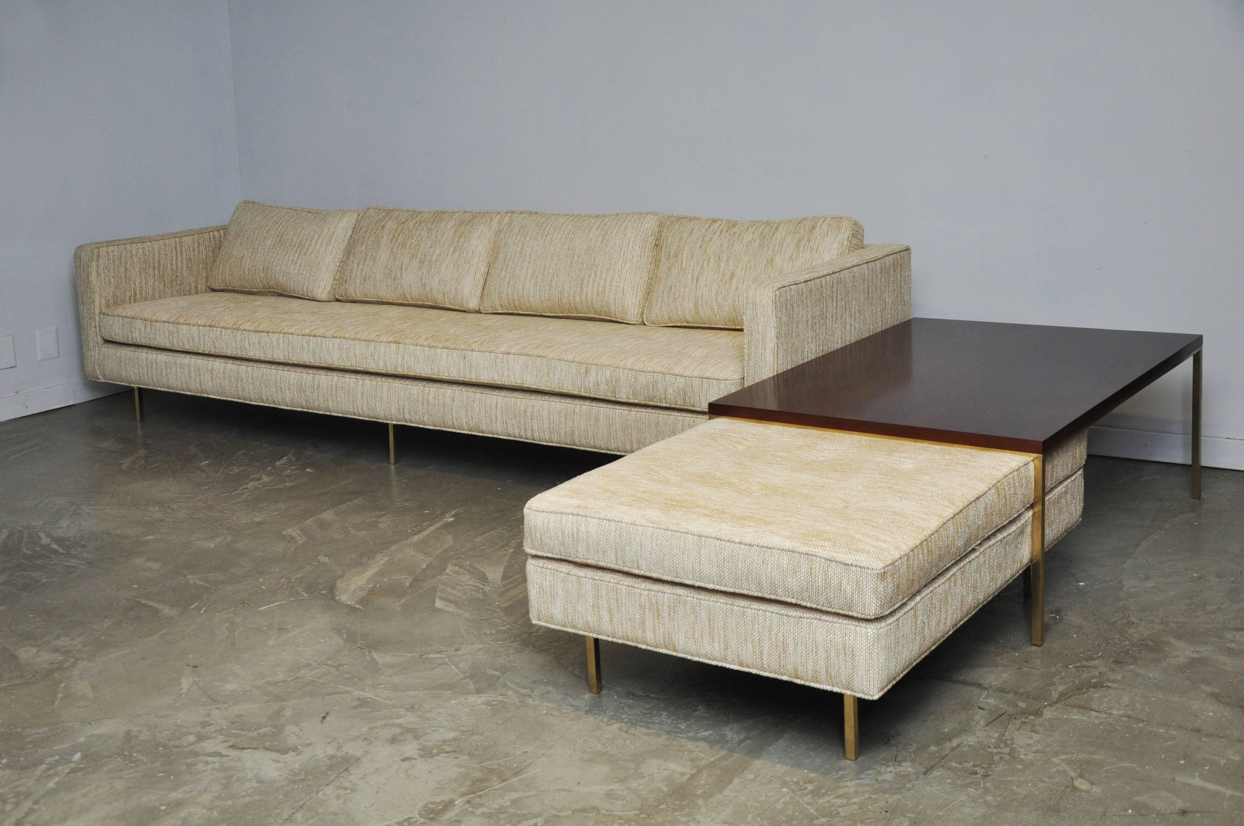 Harvey Probber Even Arm Sofa on Brass Legs In Excellent Condition In Chicago, IL