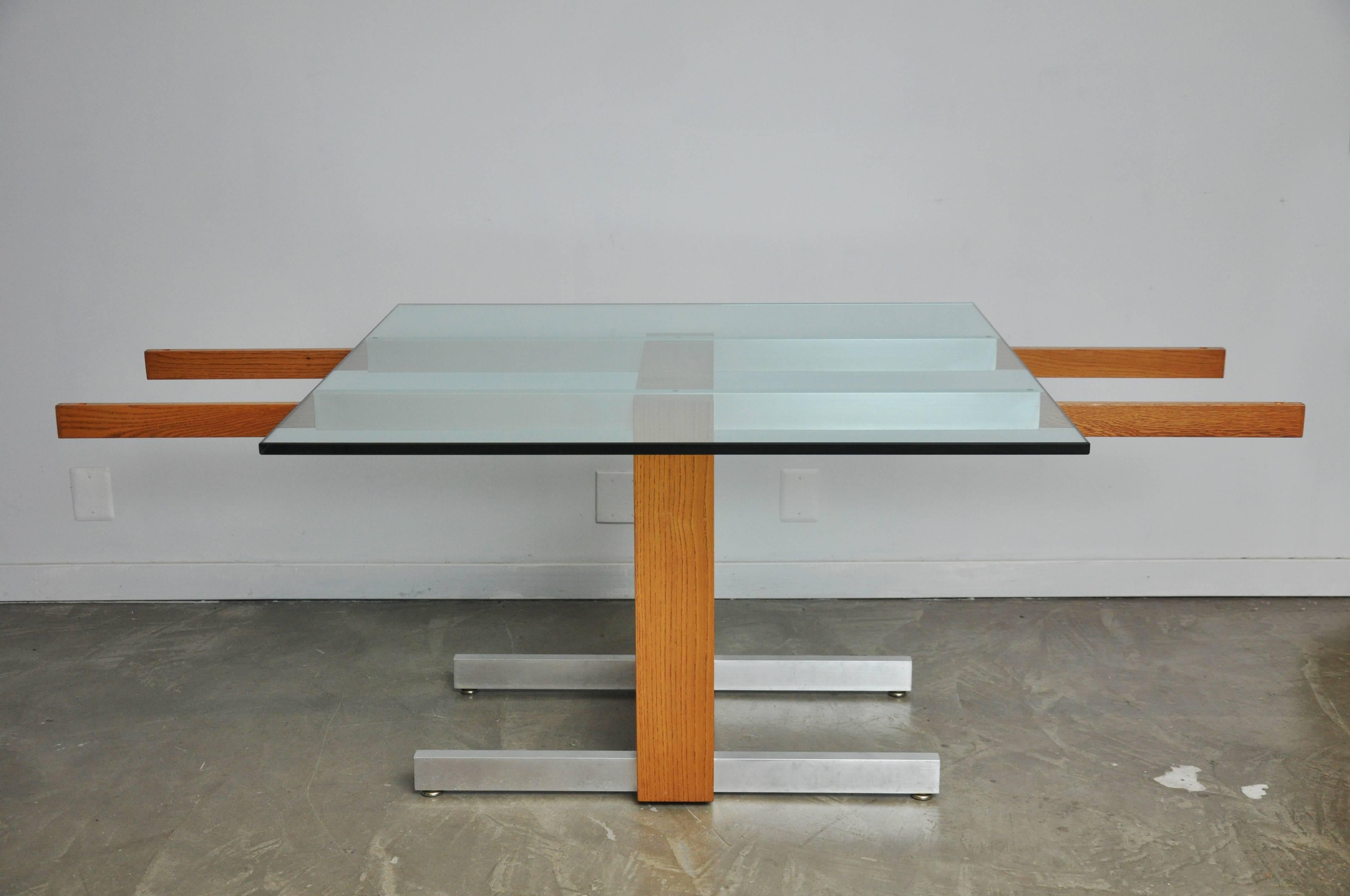 Vladimir Kagan Large Cubist Extension Dining Table in Oak, Aluminum and Glass 1