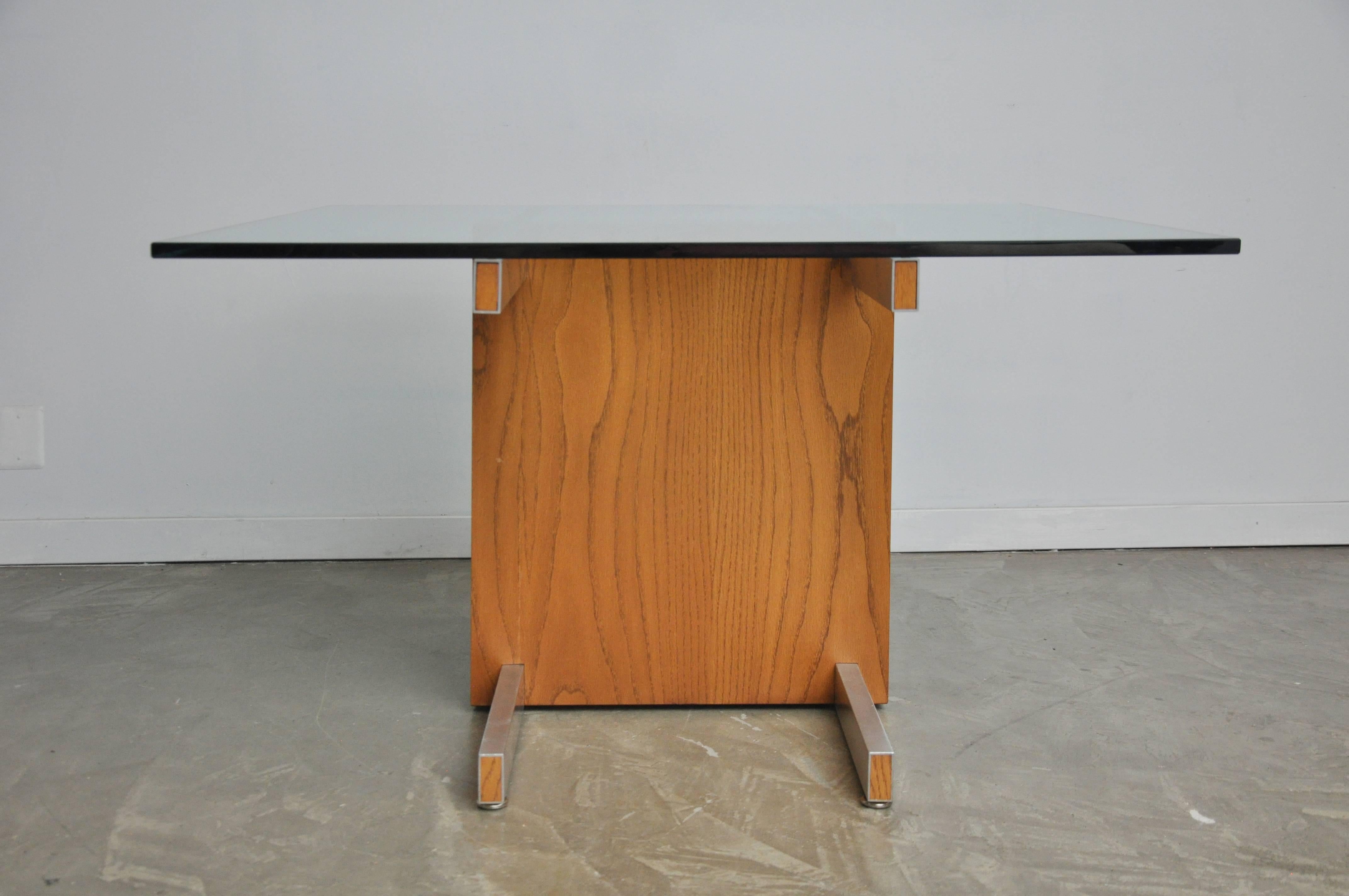 20th Century Vladimir Kagan Large Cubist Extension Dining Table in Oak, Aluminum and Glass