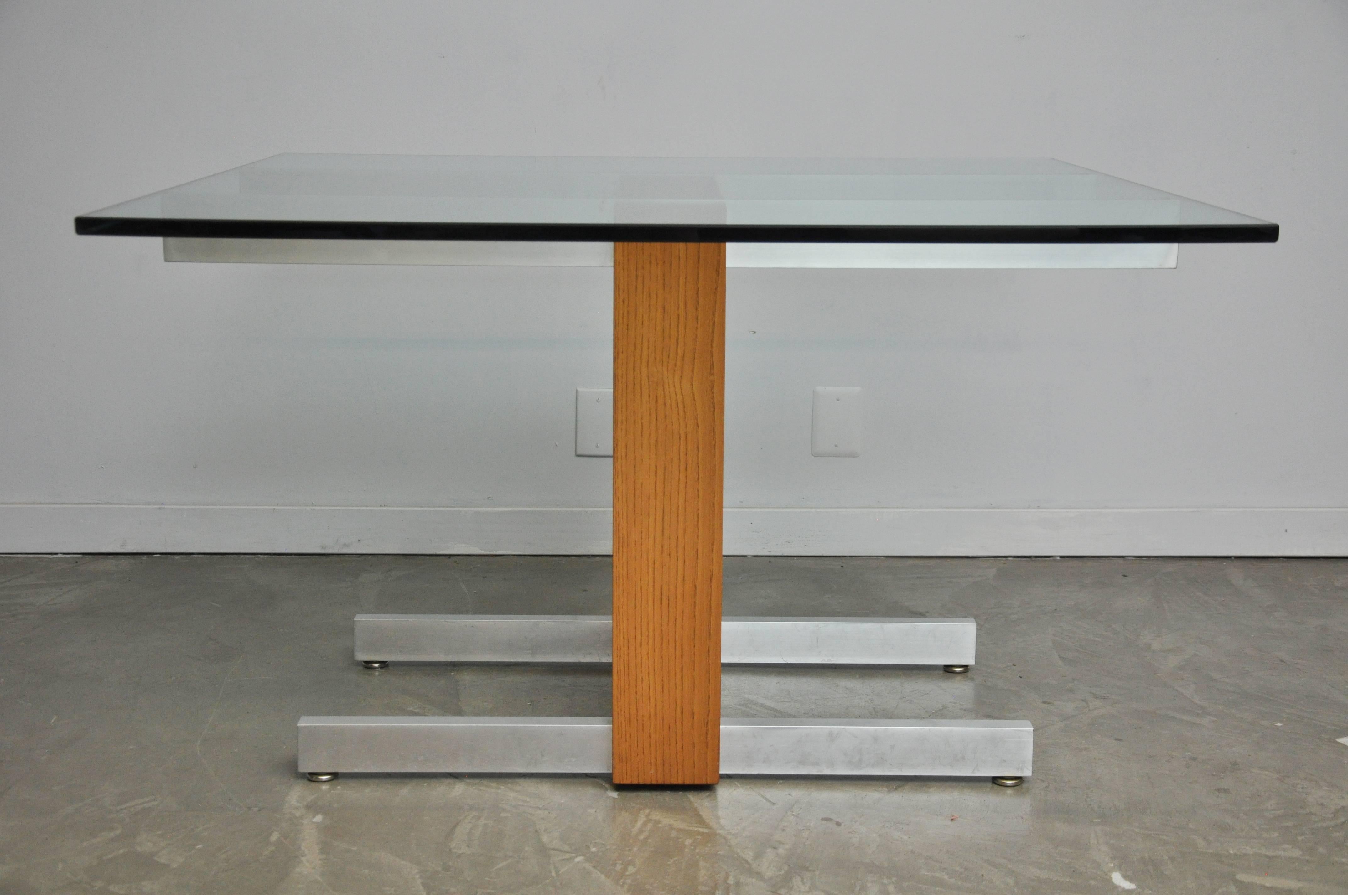 Mid-Century Modern Vladimir Kagan Large Cubist Extension Dining Table in Oak, Aluminum and Glass