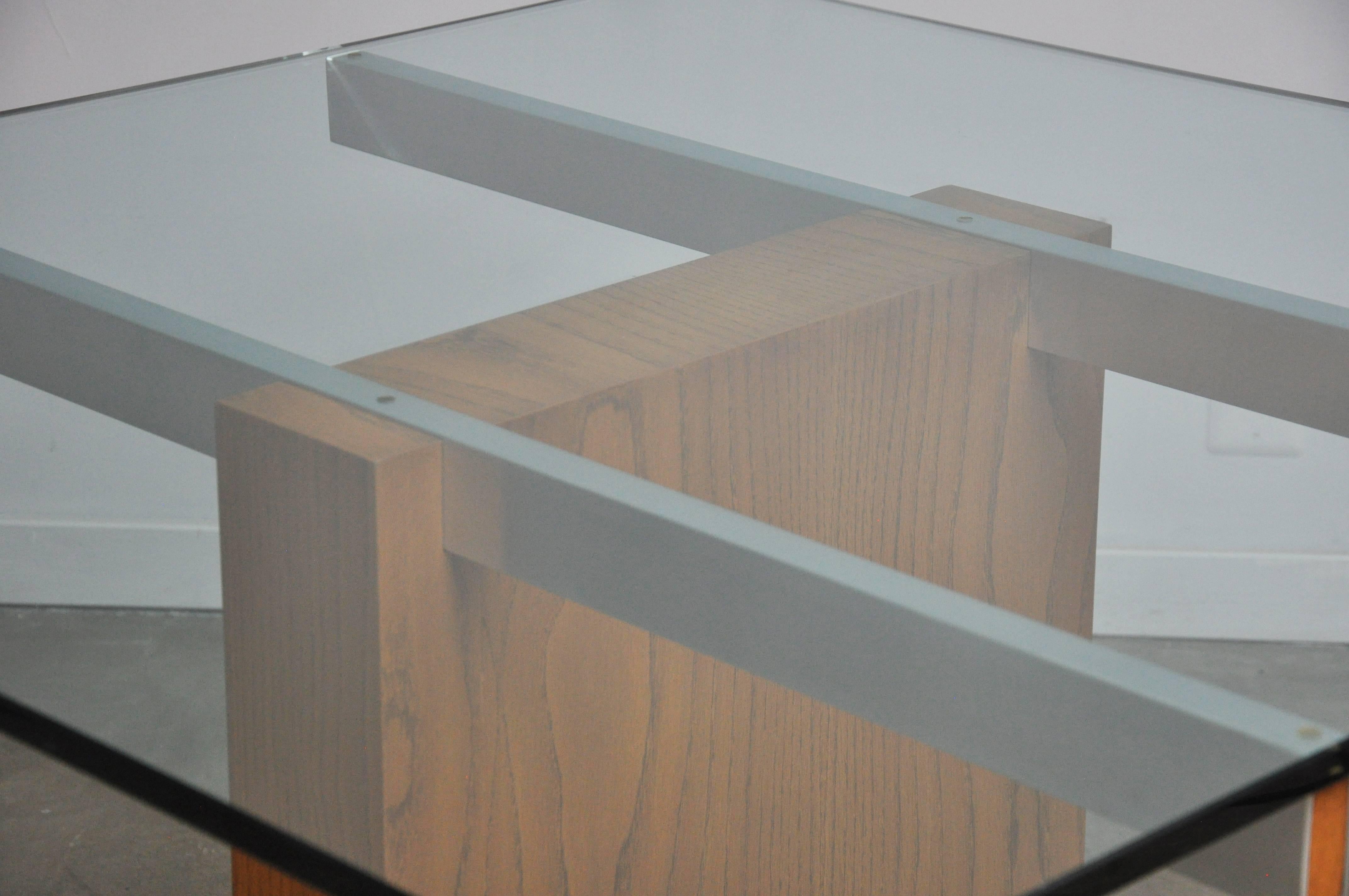 Vladimir Kagan Large Cubist Extension Dining Table in Oak, Aluminum and Glass In Excellent Condition In Chicago, IL