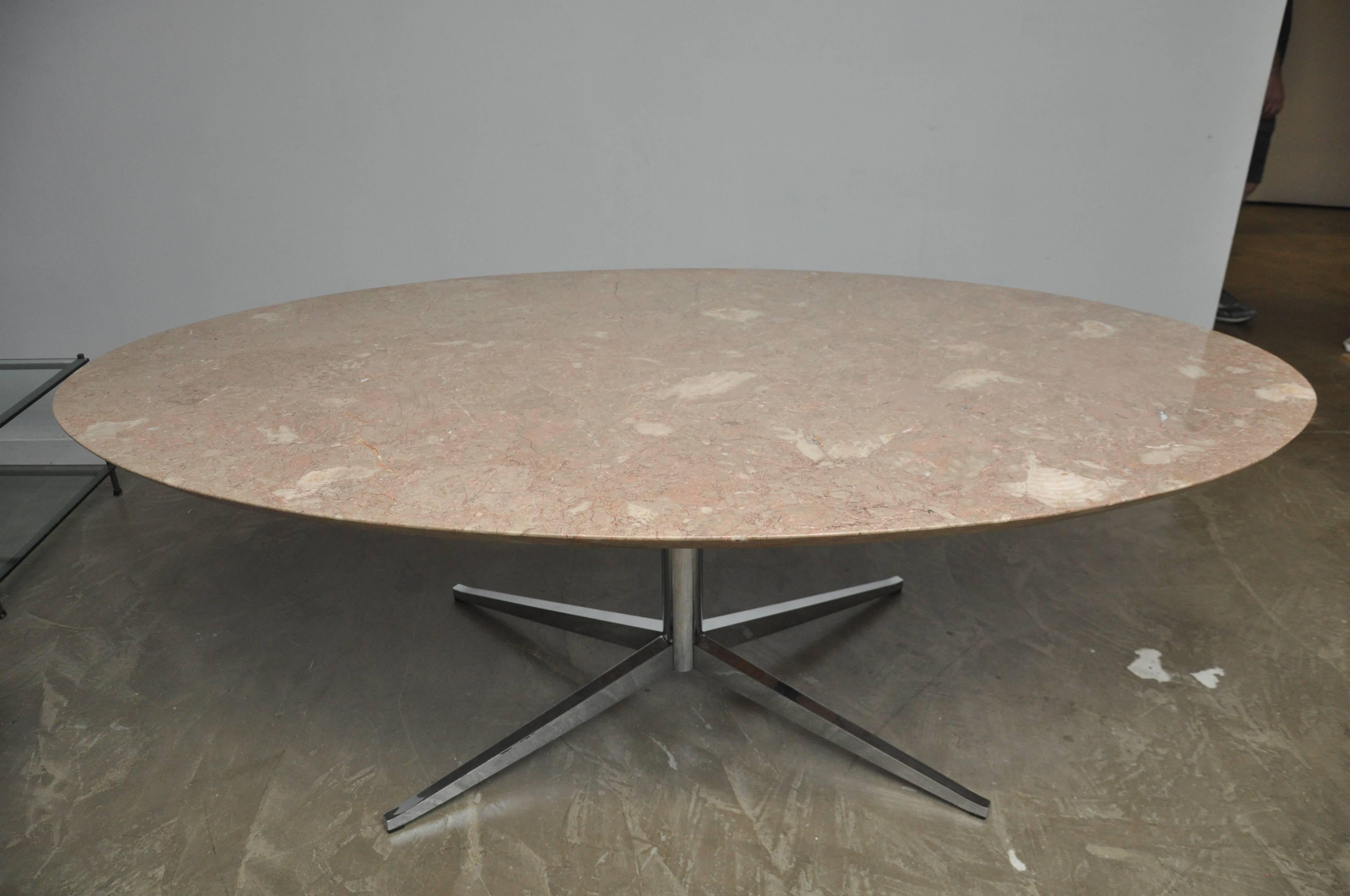 Travertine Eliptical Dining Table or Desk by Florence Knoll In Good Condition In Chicago, IL