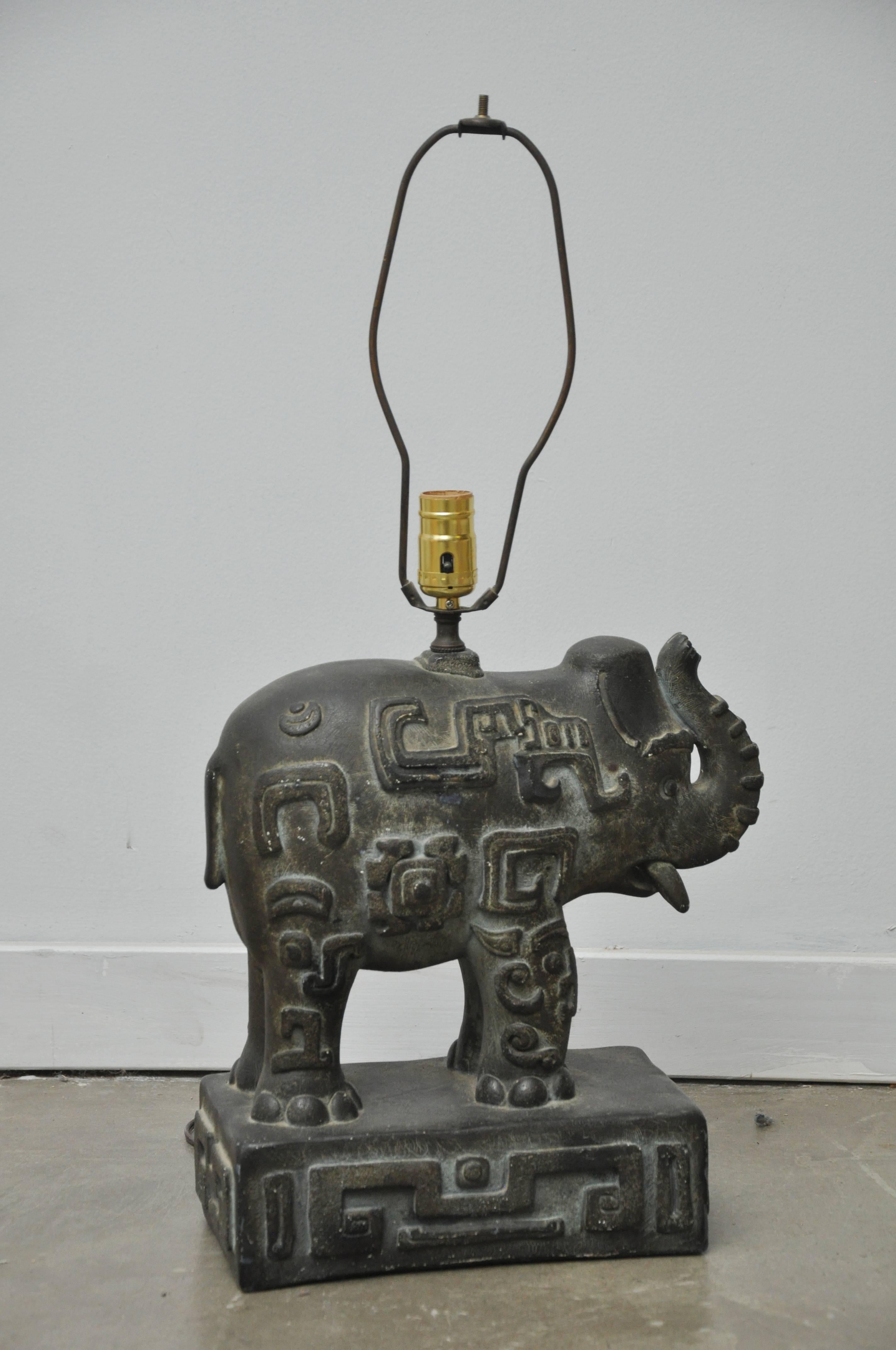 Bronzed Plaster Elephant Lamp In Good Condition In Chicago, IL