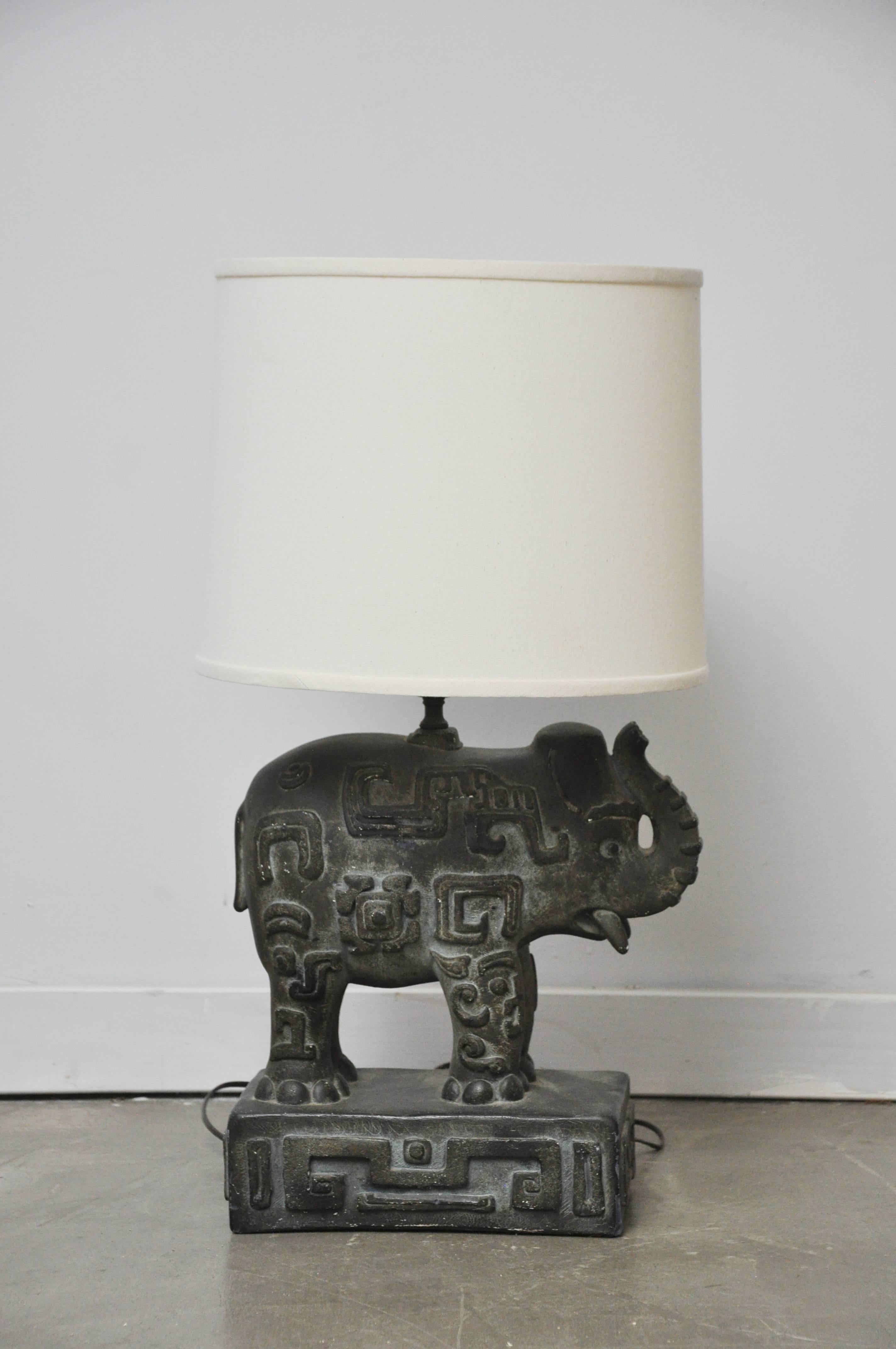American Bronzed Plaster Elephant Lamp