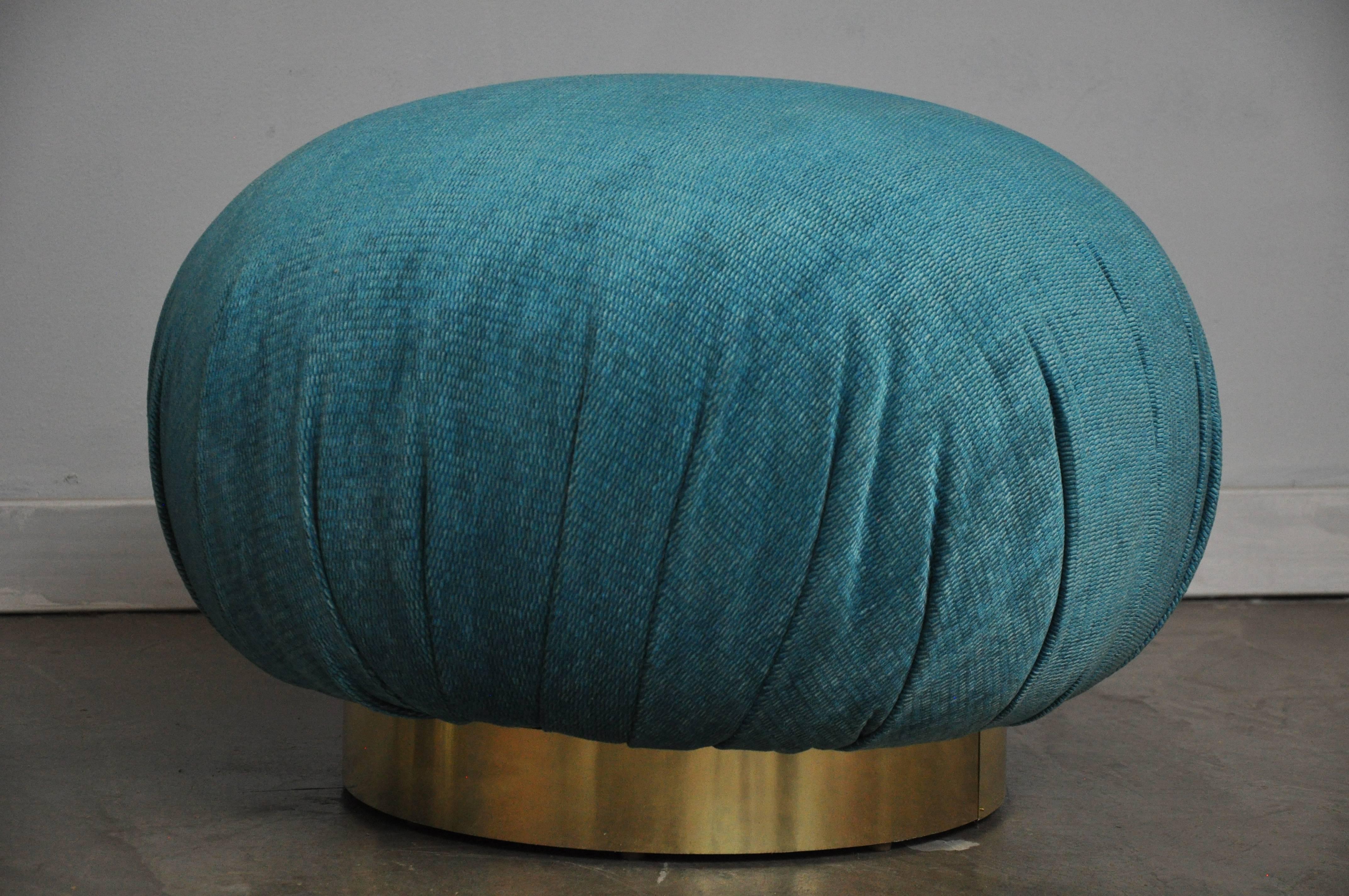 Mid-Century Modern Pair of Adrian Pearsall Swivel Pouf Ottomans on Brushed Brass Bases