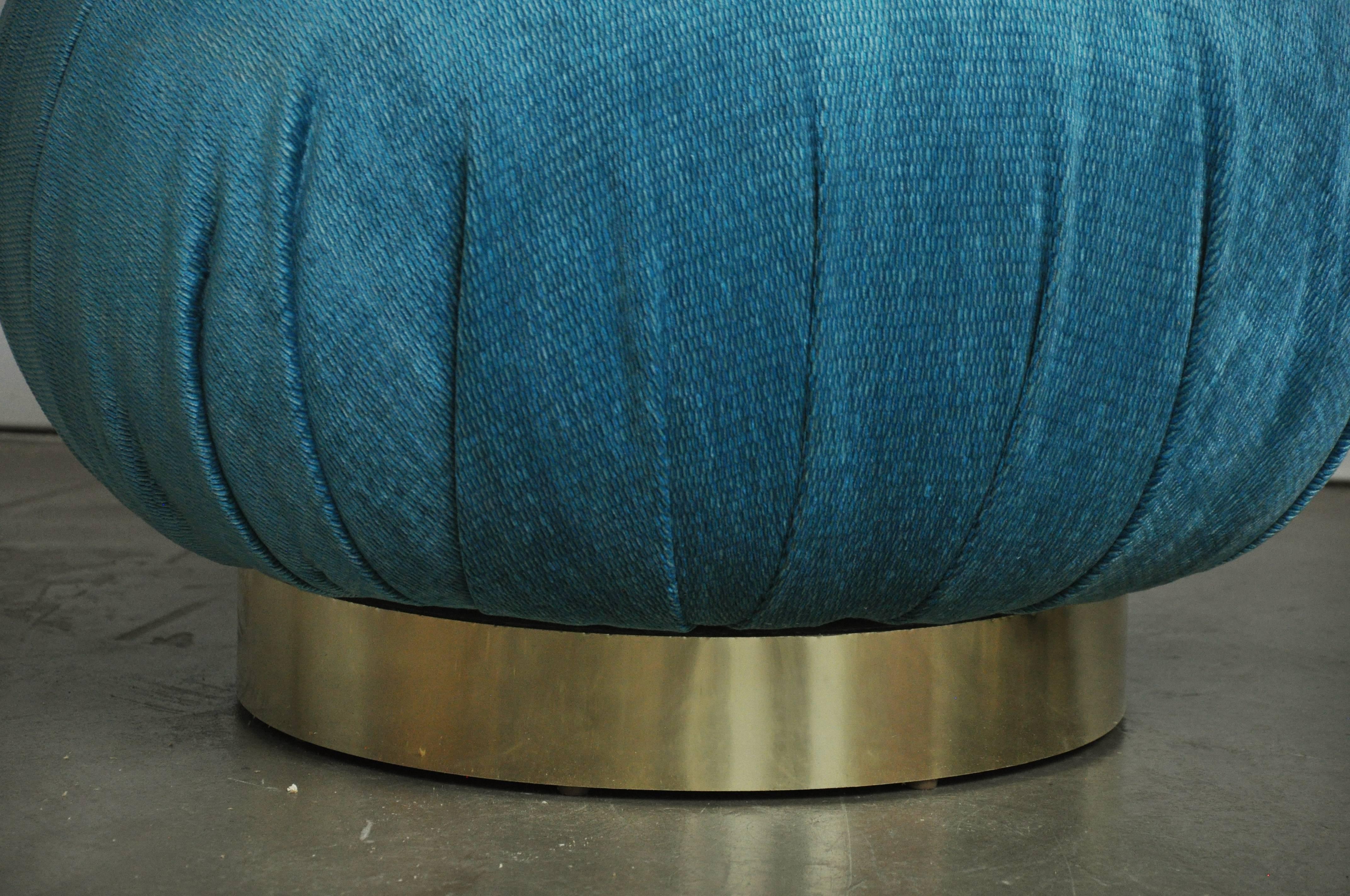 American Pair of Adrian Pearsall Swivel Pouf Ottomans on Brushed Brass Bases