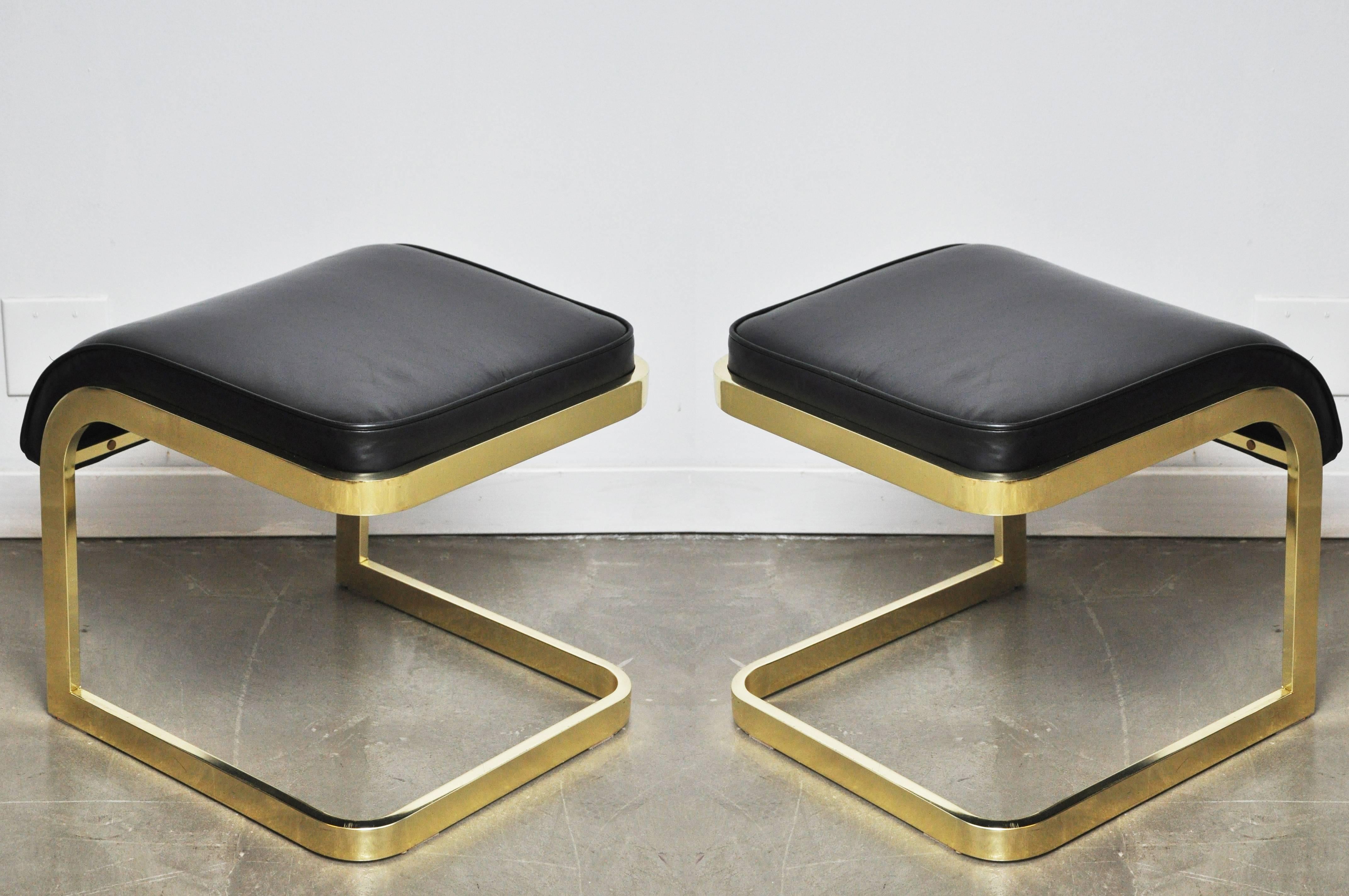 20th Century Brass and Leather Stools by DIA
