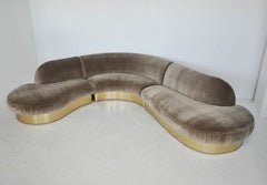 Milo Baughman Brass Base Curved Sectional Sofa