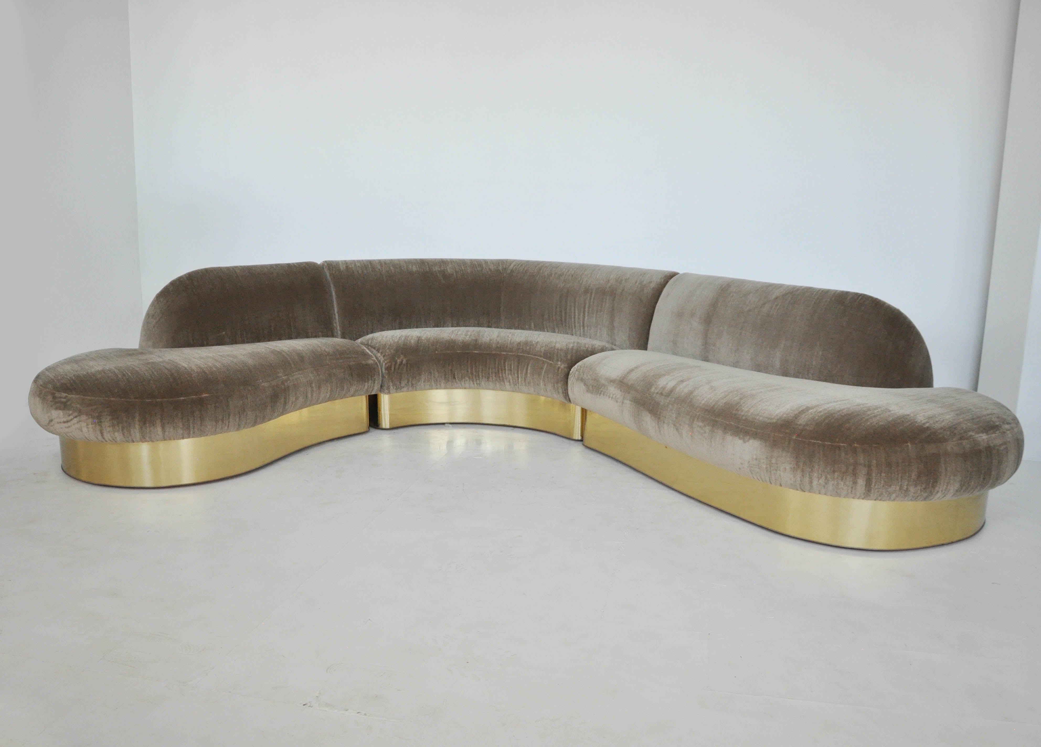 Milo Baughman Brass Base Curved Sectional Sofa