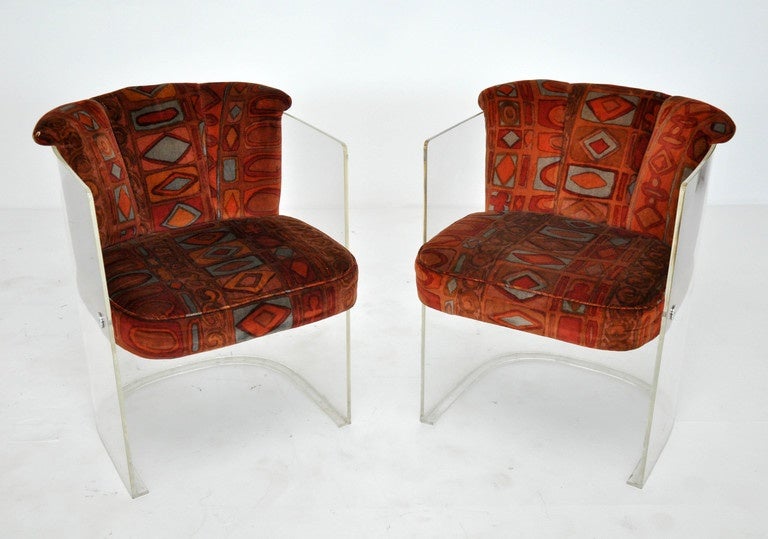 Mid-Century Modern Vladimir Kagan Lucite Barrel Lounge Chairs